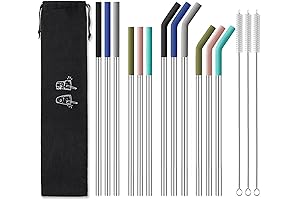 Reusable Metal Straws with Silicone Tips