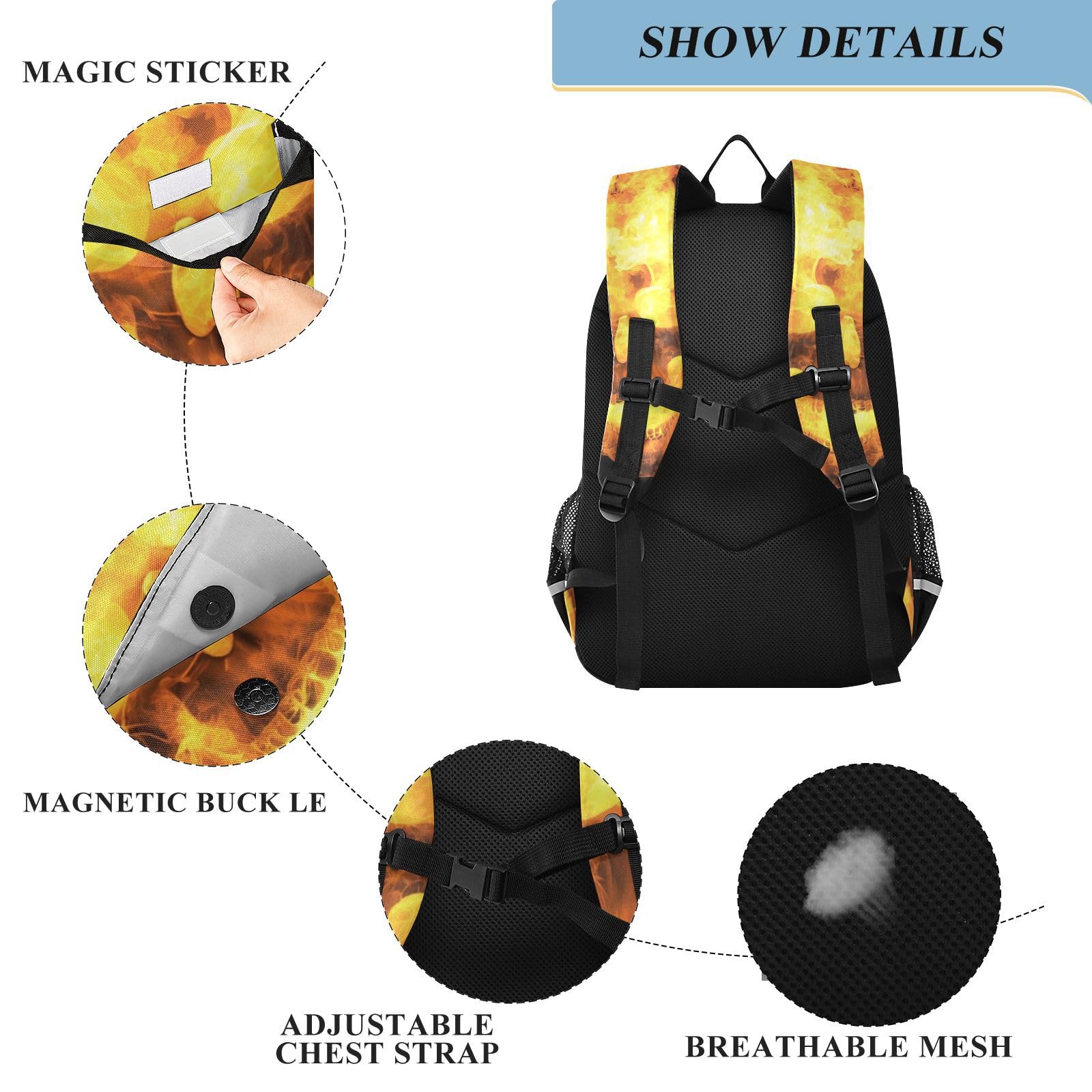 Teschio Infuocato Fiamme Dark Artwork Zaino Scolastico per Studenti,Zainetti per Bambini e Ragazzi,Ideali per La Scuola Viaggi