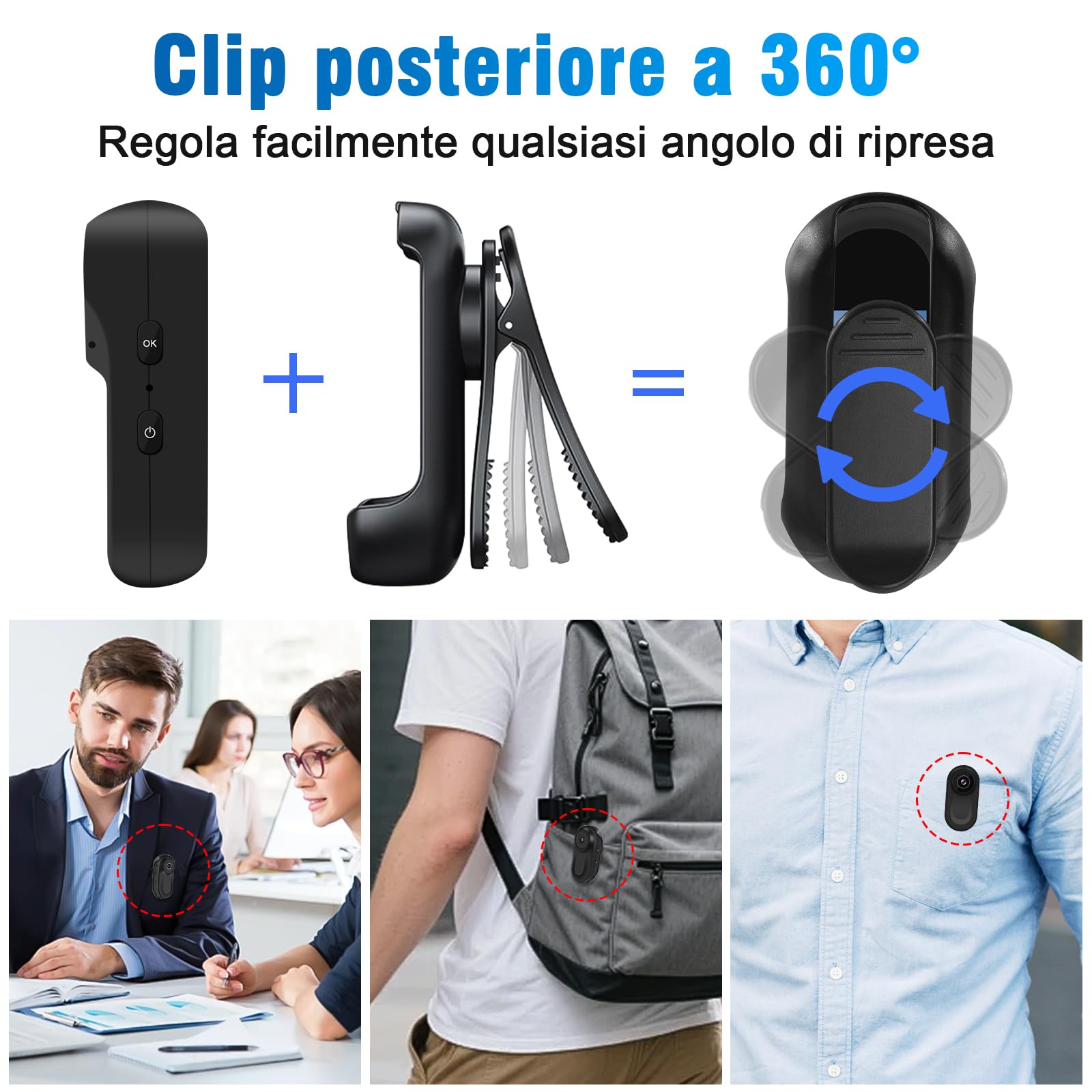 Action Camera 1080P, Fotocamera Sportiva Mini con Visione Notturna 150°, Telecamera Sportiva Magnetica IPX4, Kit Accessori per Casco/Bici/Moto, Schermo LCD + Gancio 360° Per esterni e vlog