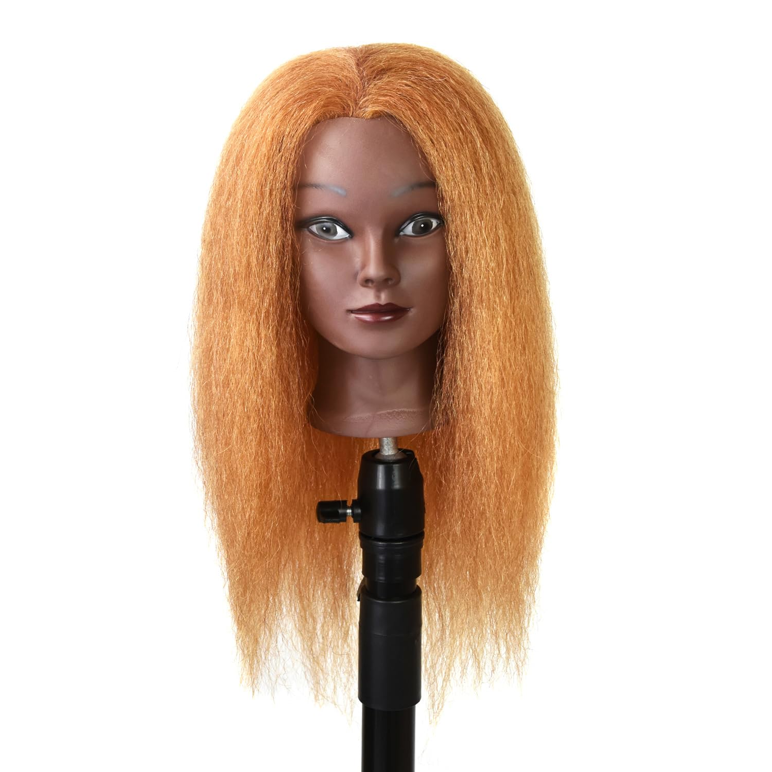 Afro Training Mannequin Head 100% Real Hair Manikin Practice Styling Head Cosmetology Doll Head for Braiding with Wig Clamp Stand (14 Inches Golden) - Image 3
