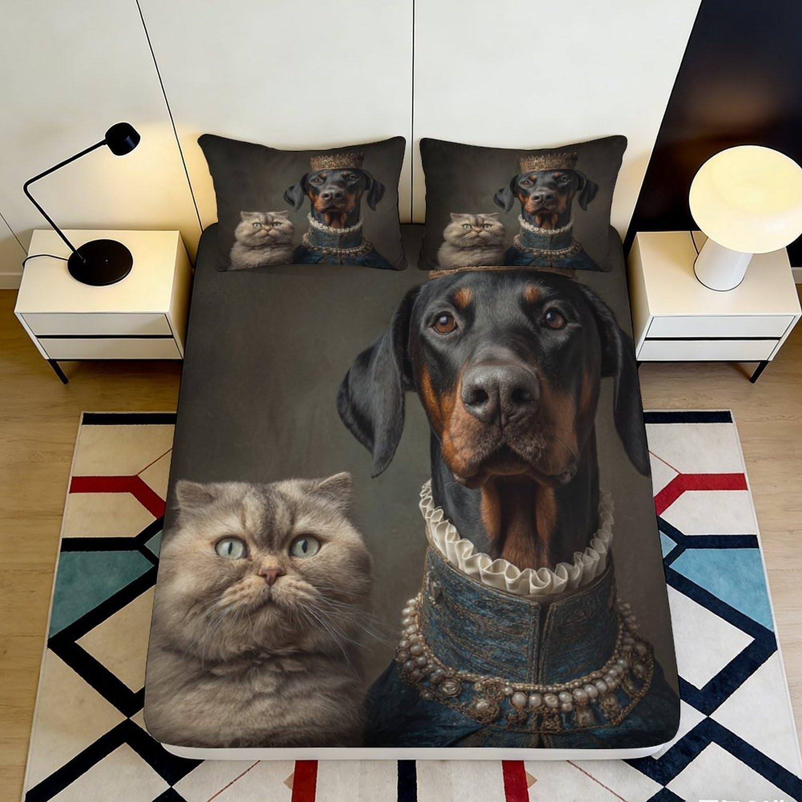 3D Printed Dog and Cat Fitted Sheet Microfiber Anti-Slip Mattress Cover for Bedroom Guestroom Dorm Decoration 90x200x25cm