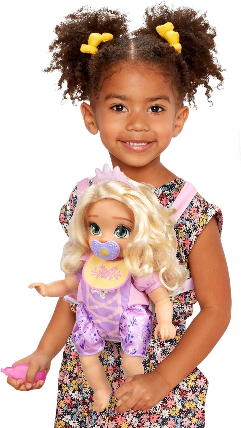 Disney Princess Rapunzel Baby Doll with Carrier Set, Official Disney by Jakks Pacific, Includes Baby Rapunzel Doll with Baby Carrier and Accessories, for Girls, Roleplay Fun for Kids 2+