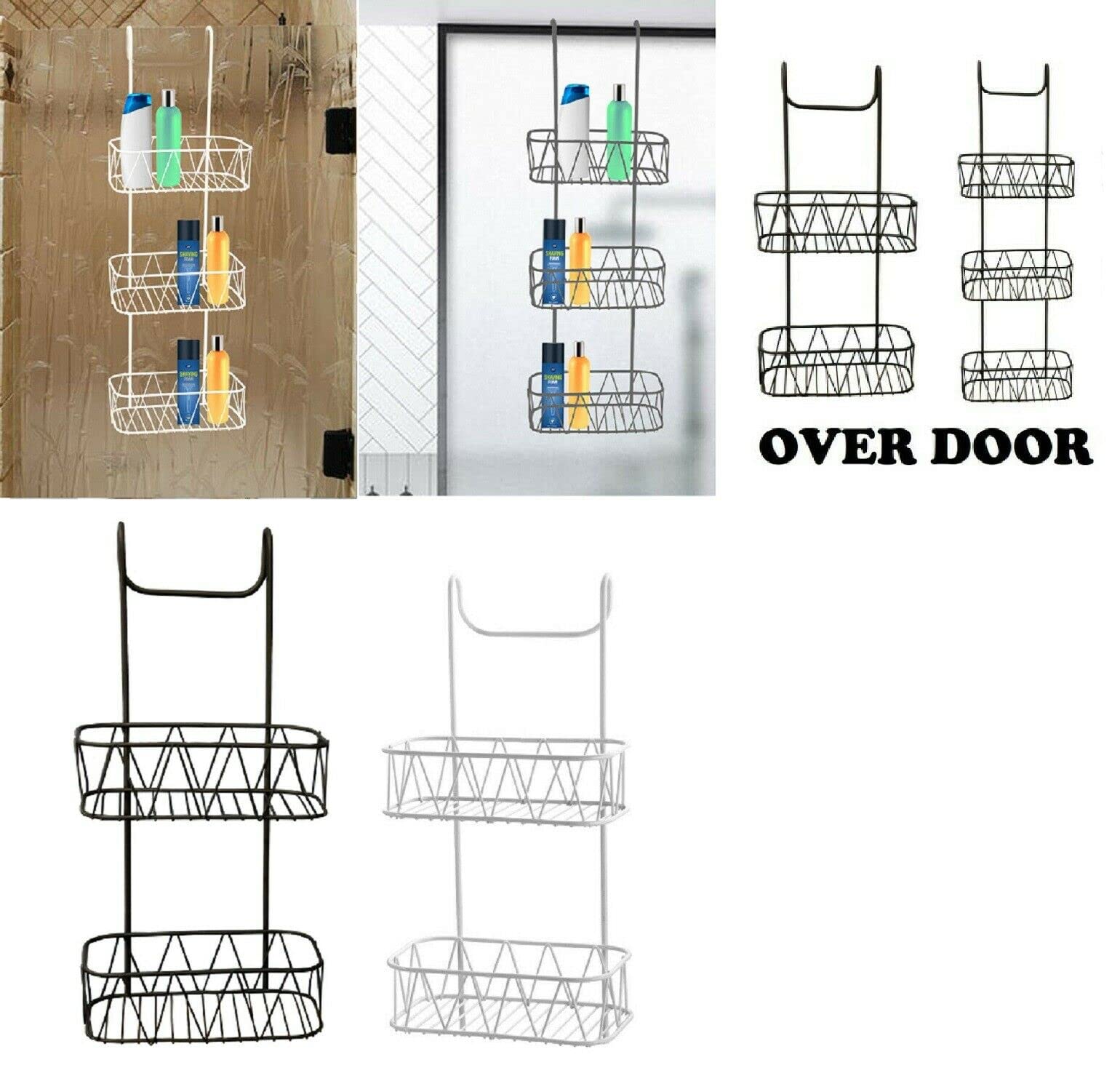 EliteKoopers 3-Tier White Chrome Hanging Over Door Screen Bathroom Shower Caddy Rack Storage Tidy Basket Organiser (1Pcs) - Image 2