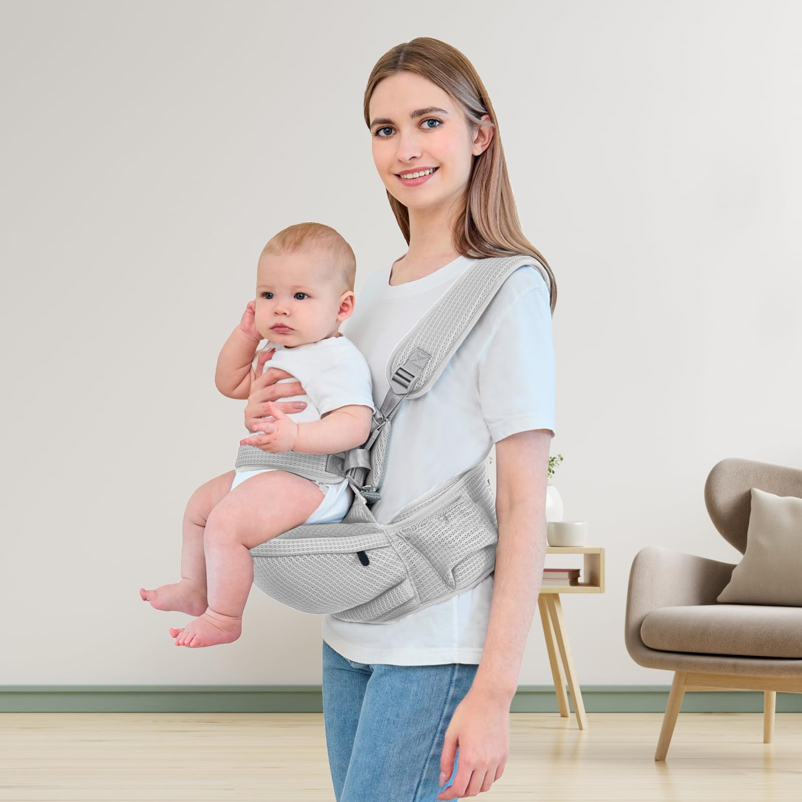 IULONEE Tragetuch Babytrage Neugeborene Ab Geburt Hüfttrage Kleinkind Trage Hüftsitzträger Ergonomischer Tragehilfe Babytrage Baby Hüftsitz Tragehilfe Für Neugeborene (Grau)