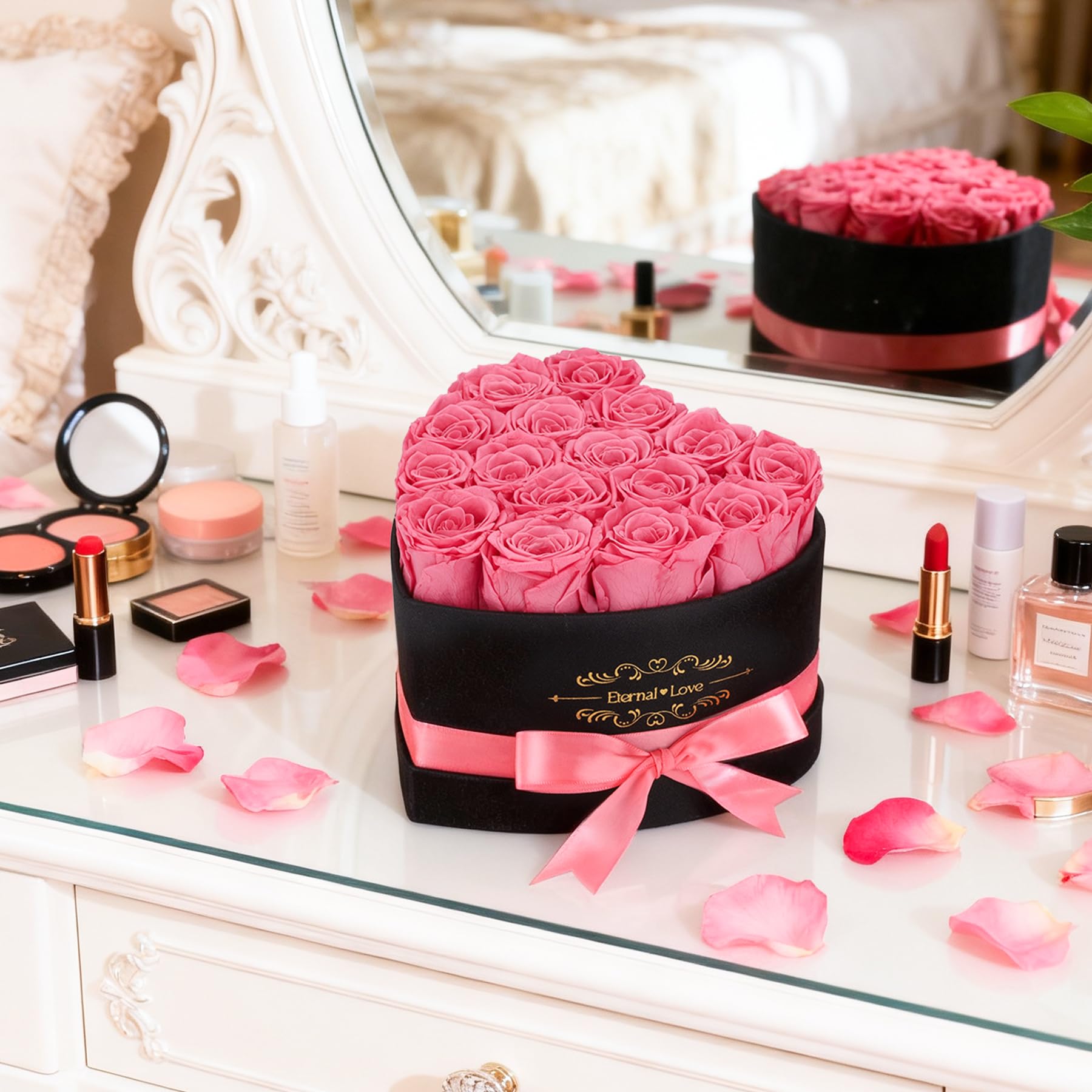 16 Rosa Ewige Rosen Herz Geschenkbox, Infinity Rosen Konservierte Blumen Rosenbox, Valentinstag Muttertag Geburtstag Hochzeitstag Geschenke für Mutter Freundin Ehefrau Oma Frauen Frauen