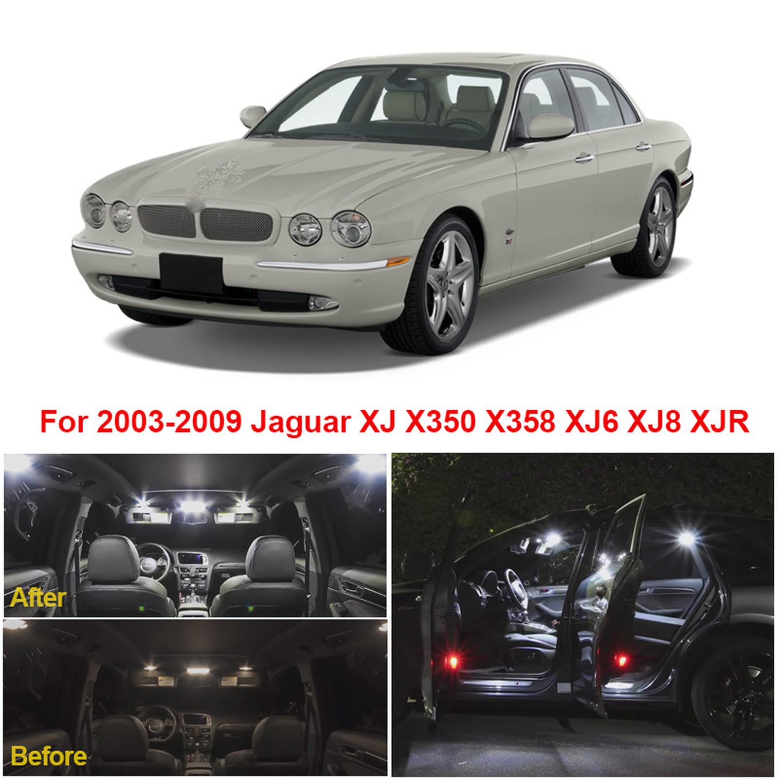 26 pièces Blanc Canbus LED Ampoules intérieur dôme Carte Lecture Coffre Porte Ampoules Kit, pour Jaguar XJ X350 X358 XJ6 XJ8 XJR 2003-2009