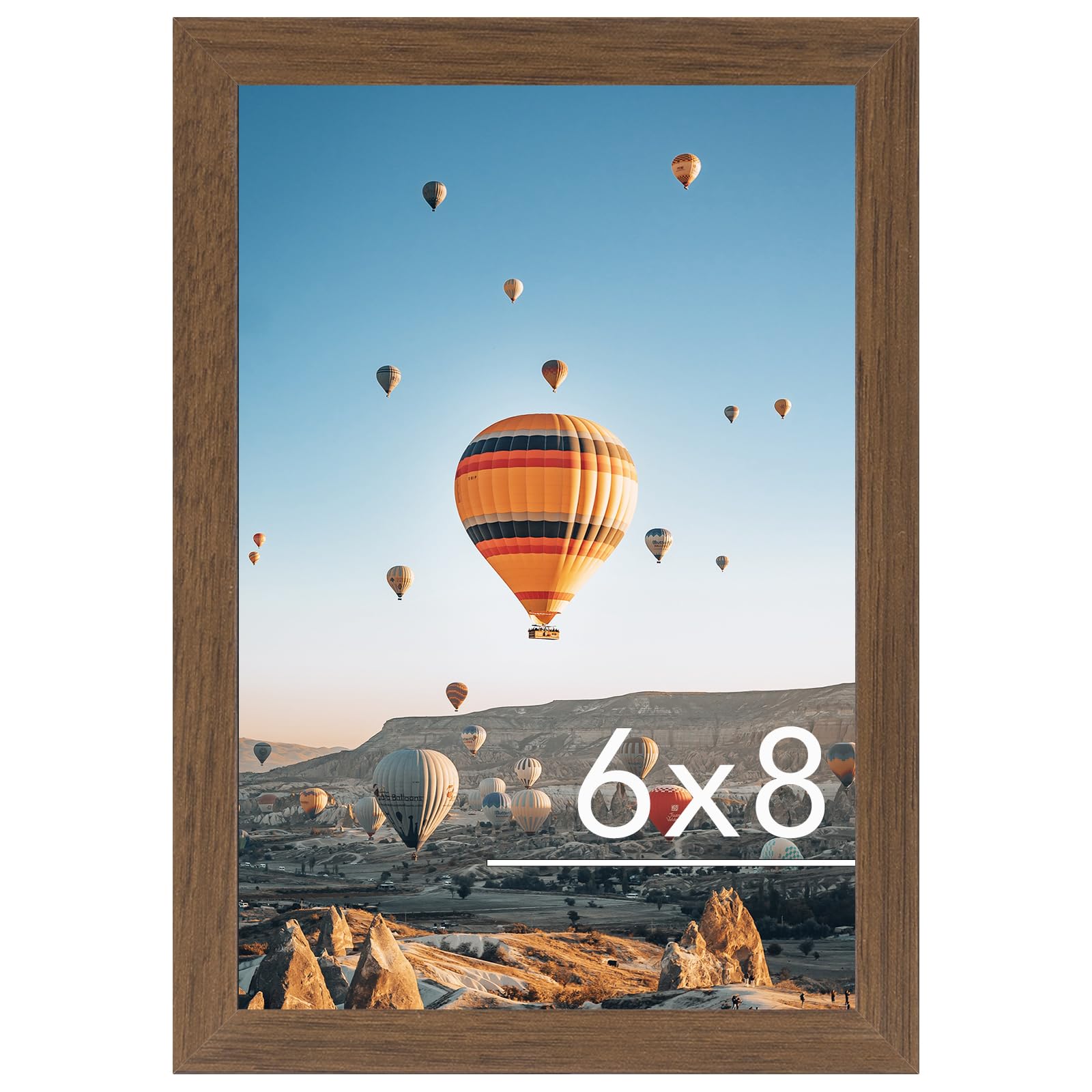 JCJMY 6x8 Picture Frame Brown for Wall Hanging or Tabletop, Wall Mounting Horizontally or Vertically, 6 x 8 Wall Gallery Poster Photo Frame with Shatter Resistant Plexiglass, Brown