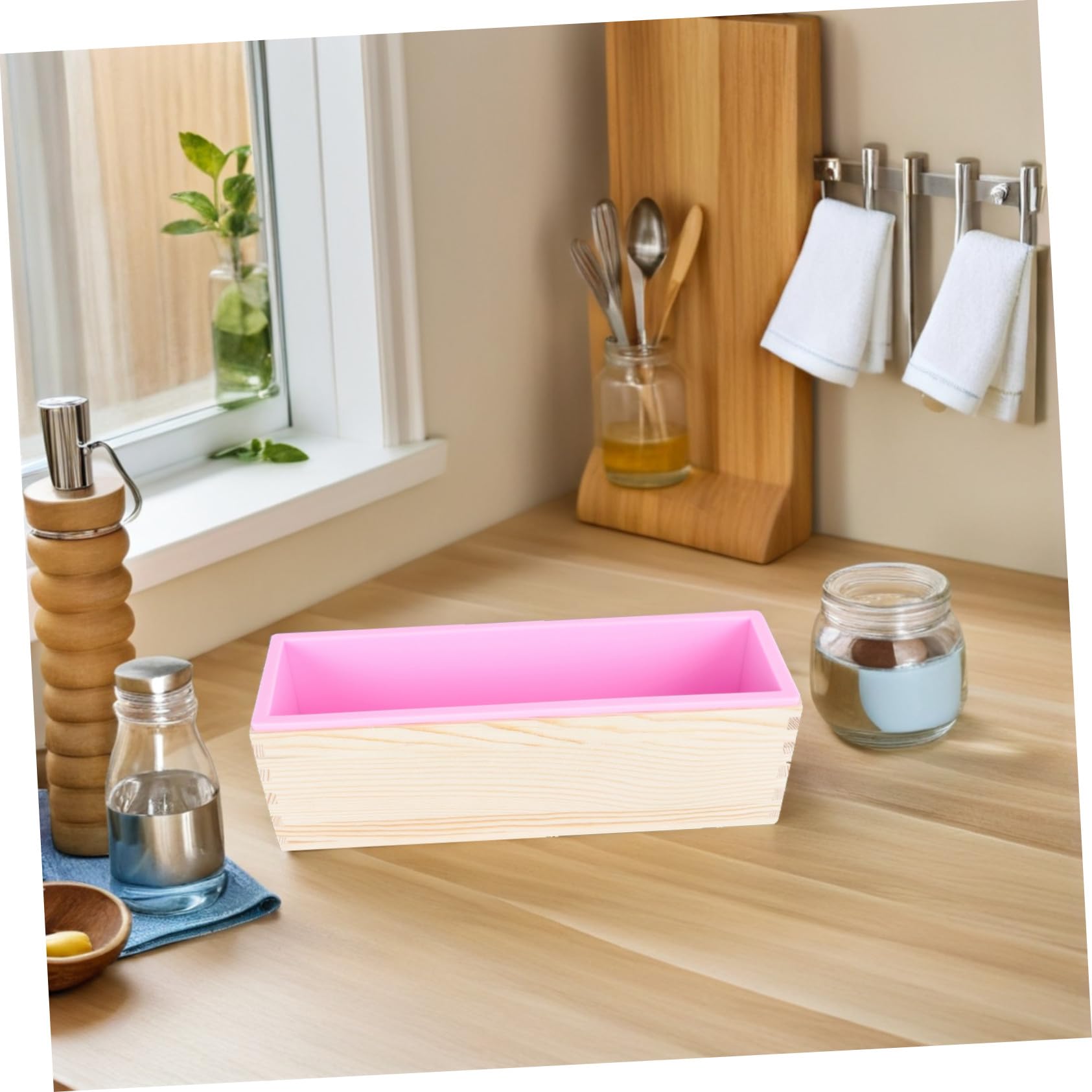 GLEAVI Molde De Madera Para Tostadas Con Tapa Molde Antiadherente Para Hornear Pan De Masa Madre Multiusos Para Pasteles y Jabón De Silicona Cocina