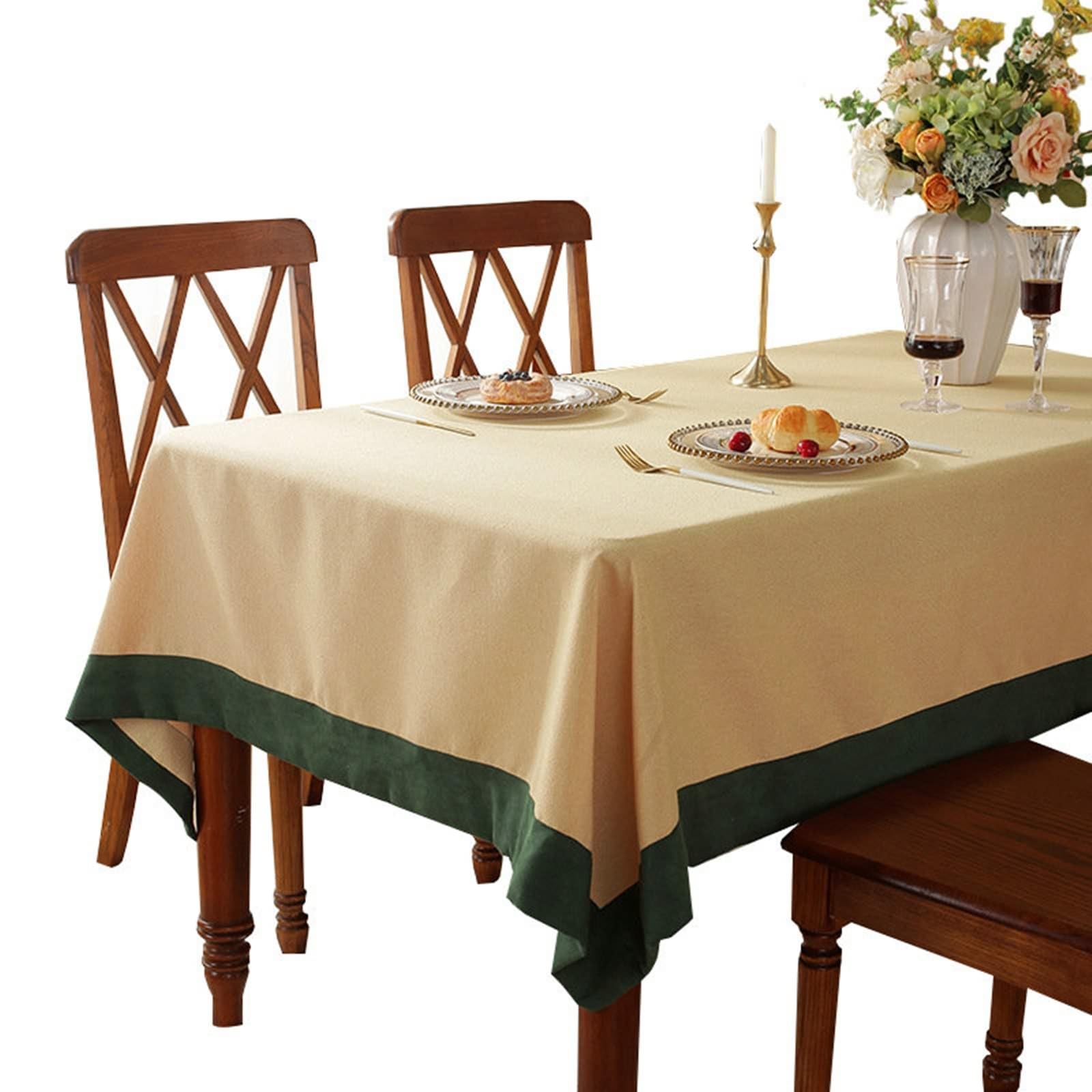 Rechteckige Tischdecke 110x170 cm, Polyester Tischtuch Abwaschbar Einfarbig mit Grün Rand Tischwäsche für Outdoor Party Küche, Gelb