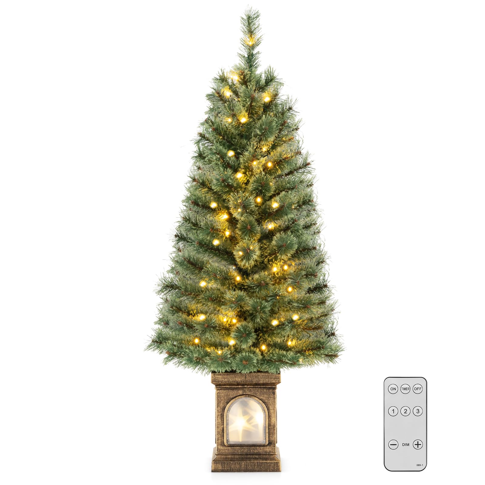 GYMAX Árbol de Navidad de 120 cm con 3 Modos de Transformación y 100 Luces LED, Árbol de Navidad con 116 Agujas de Abeto en Flor, Abeto con Base de Cemento (Estilo 1)