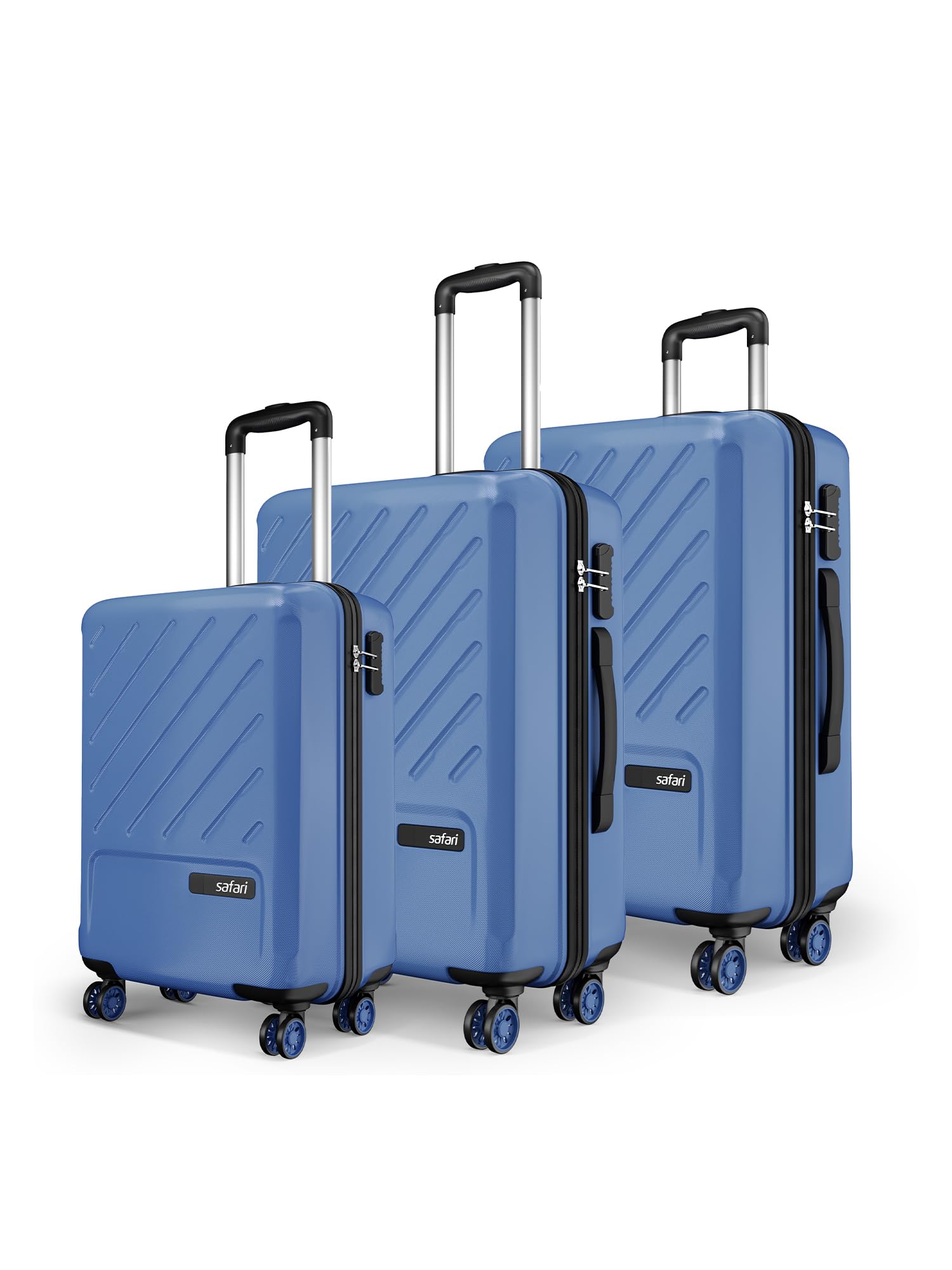 Safari Symphony Set of 3 Trolley Bag Hard Case Polypropylene, 8 Spinner Wheels, 360 Degree Wheeling Carry on Luggage, Travel Bag, Suitcase for Travel, Trolley Bags for Travel, Steel Blue