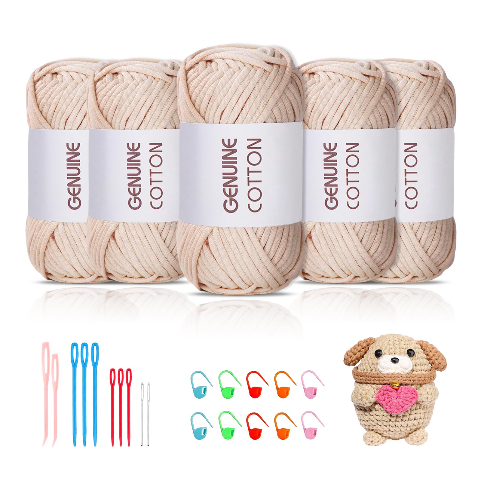 Maxee 5X50g Dickes Garn Baumwolle zum Häkeln, Chunky Häkelgarn für Anfänger, Kein Geteiltes Häkeln Amigurumi Wolle, Klobiges Baumwollgarn Einfaches Strickgarn zum Häkeln Stricke