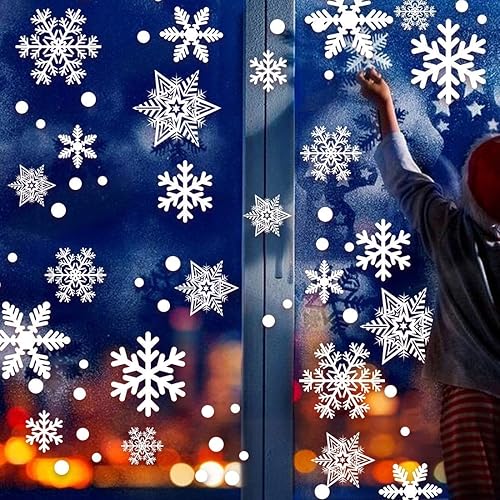 Miniatura 1 de Q-BABY 200 calcomanías estáticas de copos de nieve para decoración de ventanas de Navidad, 200 unidades