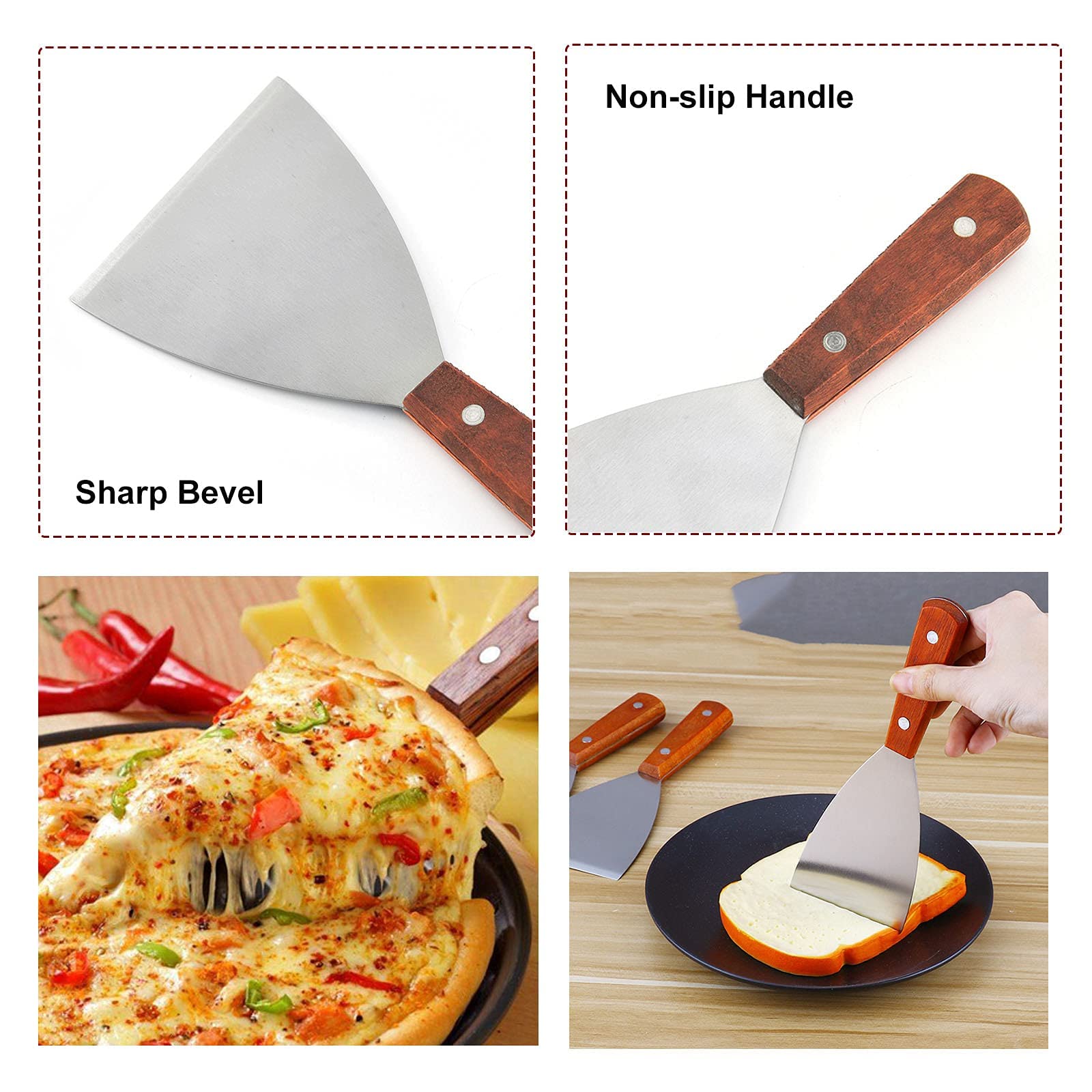 Set 2 Spatole Triangolari In Acciaio Inox - Con Manico Legno, Per Cucina, BBQ, Griglia - Foto 12