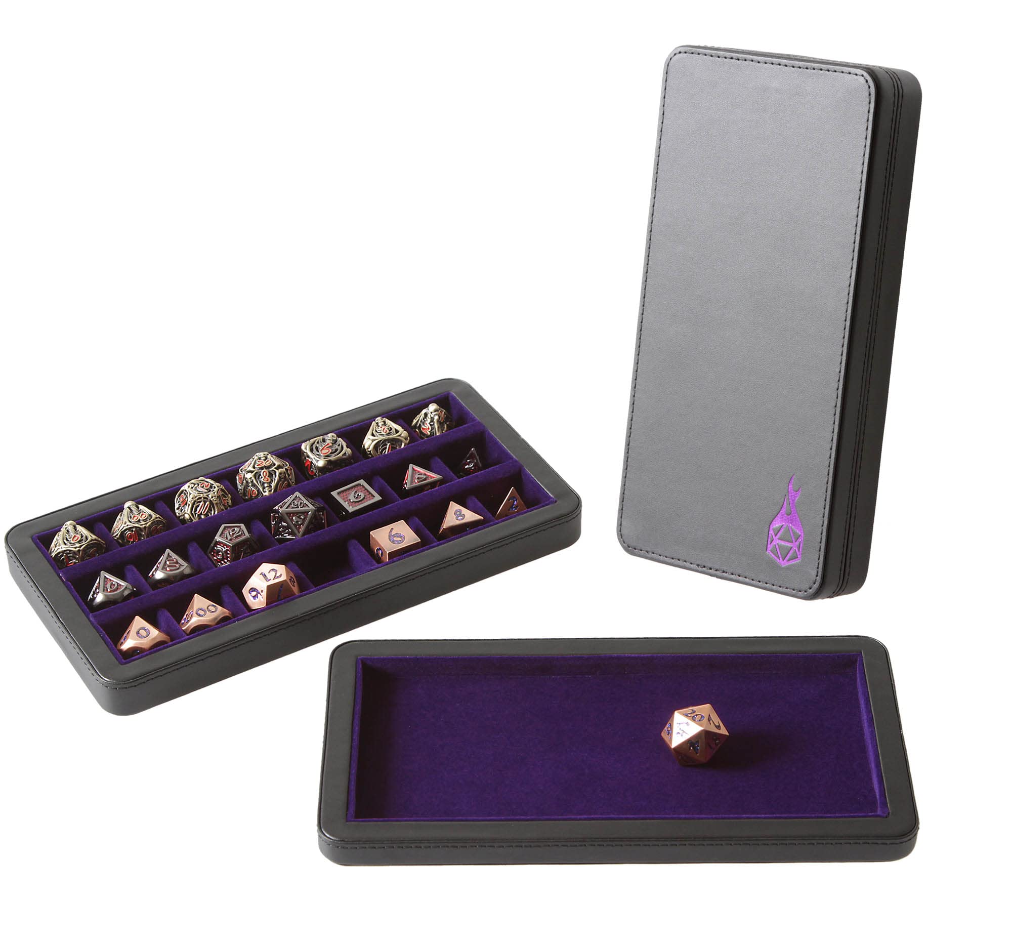 Forged Dice Co. Reliquary Large Divided Case With Tray for Polyhedral Sets - 21 Felt-Lined Chambers - Magnetic Lid Closure - Metal Storage Box - Purple โ image 1