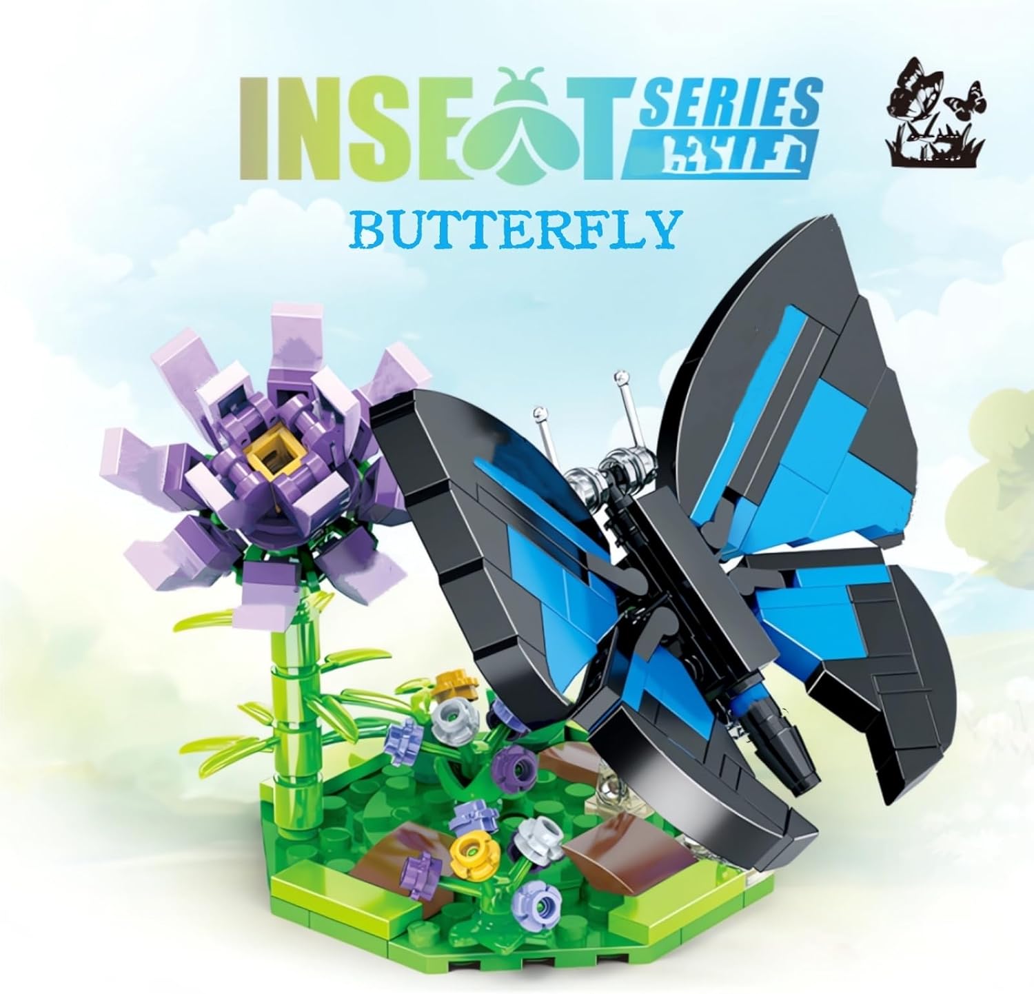 Ideas Insect Collection Toy Building Sets, Blue Morpho Butterfly with Flowers Nature Display Models for Home Decor, Fun Bug Gift for Animals Lovers Woman Teens Adults