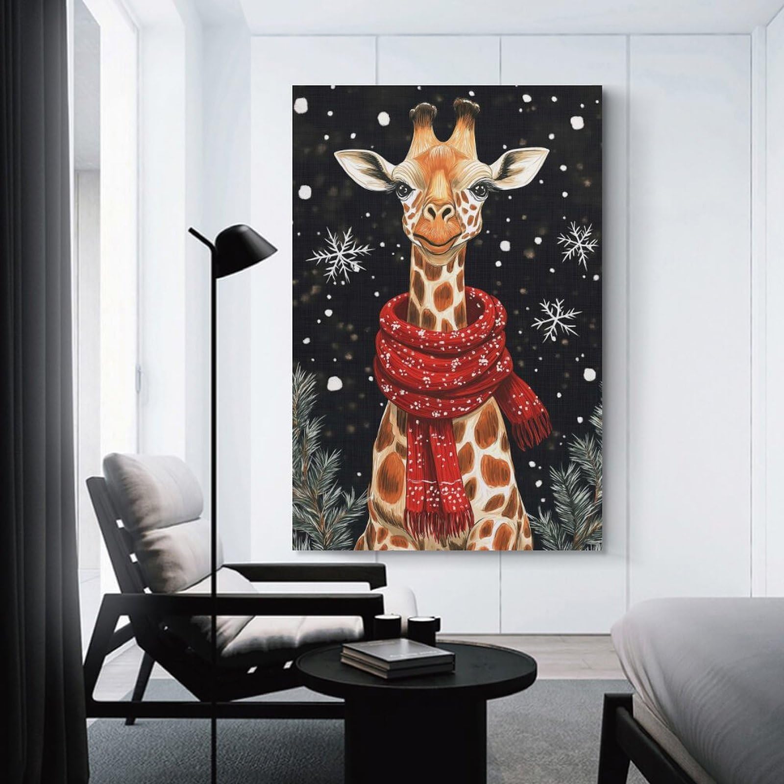 Junmoney Wall Art Print Cute Giraffe in Winter Scarf, 16x24inch(40x60cm), for Bedrooms, Workspaces And Everyday Interiors, Stylish Home Artwork for Focal Walls