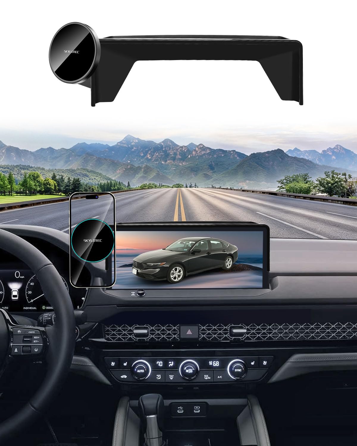 Soporte magnético para teléfono celular para Honda Accord Hybrid/Sport/Sport-L/EX-L/Touring/Prime 2023-2026, accesorios de 12.3 pulgadas, cargador inalámbrico de 15 W, soporte de teléfono para MagSafe