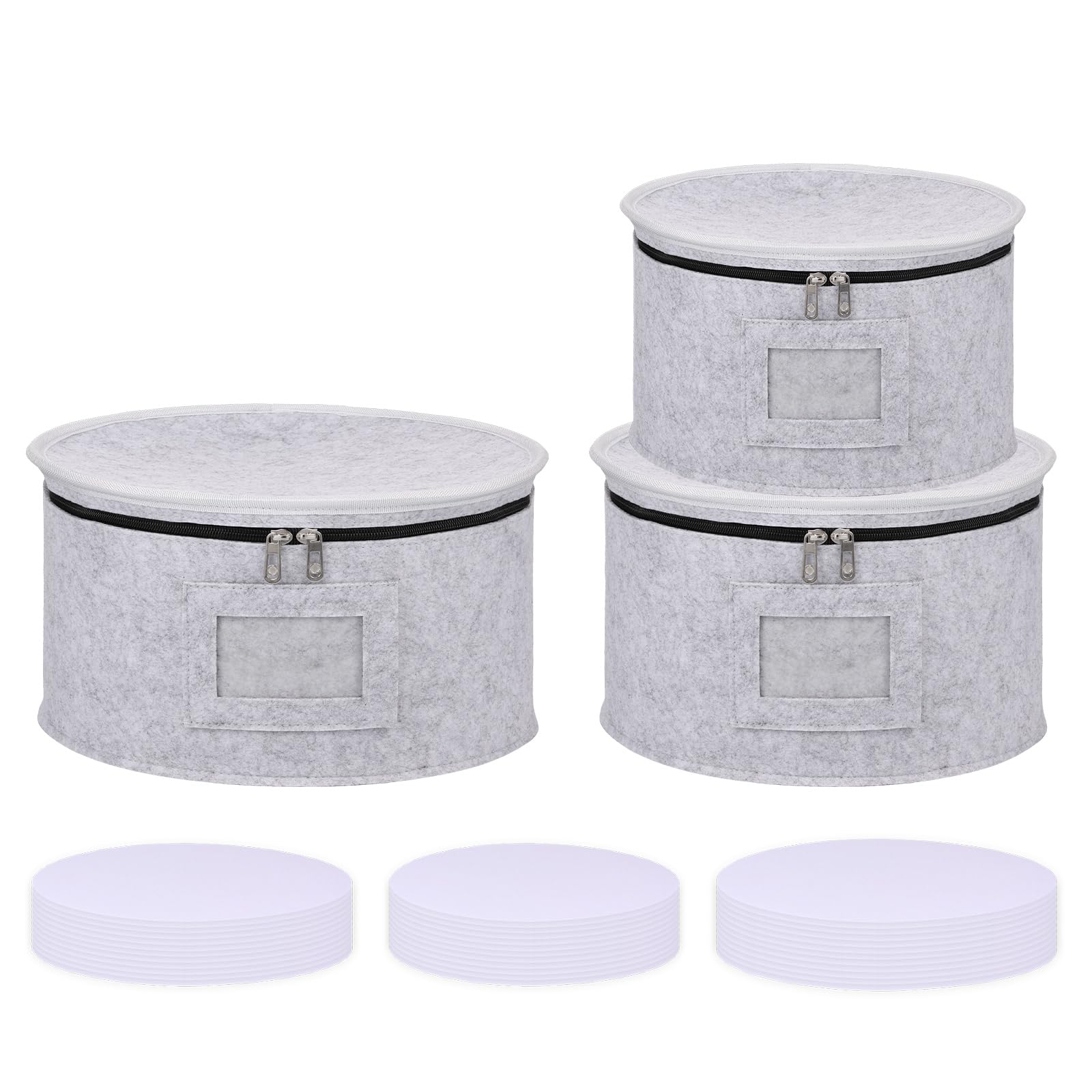 Ktcina 3Pcs Grey 3Pcs Dinner Plate Storage Box Felt Dish Container Dinnerware Plate Organizer Portable China Storage Container For Plates Cups Glassware Transport Moving (3Pcs Grey)