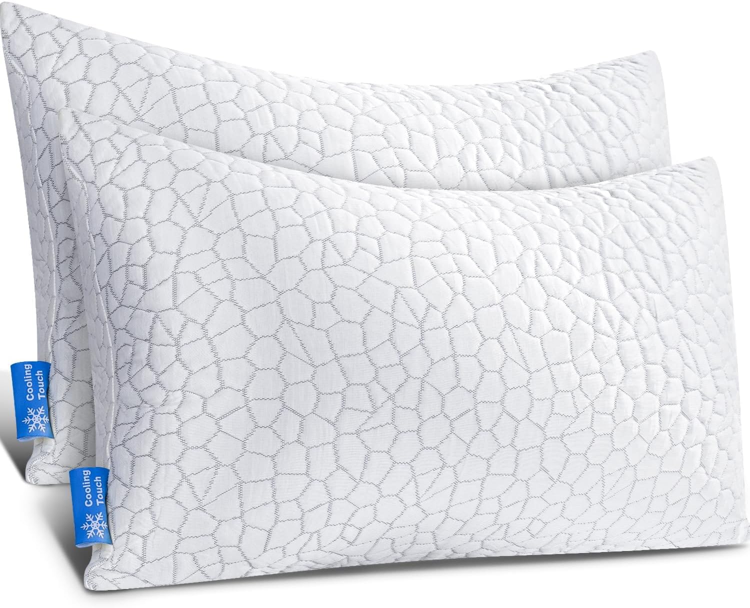 Qutool Pillows 2 Pack – Shredded Memory Foam Adjustable Cooling Bed Pillows for Neck & Shoulder Support – Orthopaedic Pillow for Side, Back & Stomach Sleepers with Removable Breathable Cover