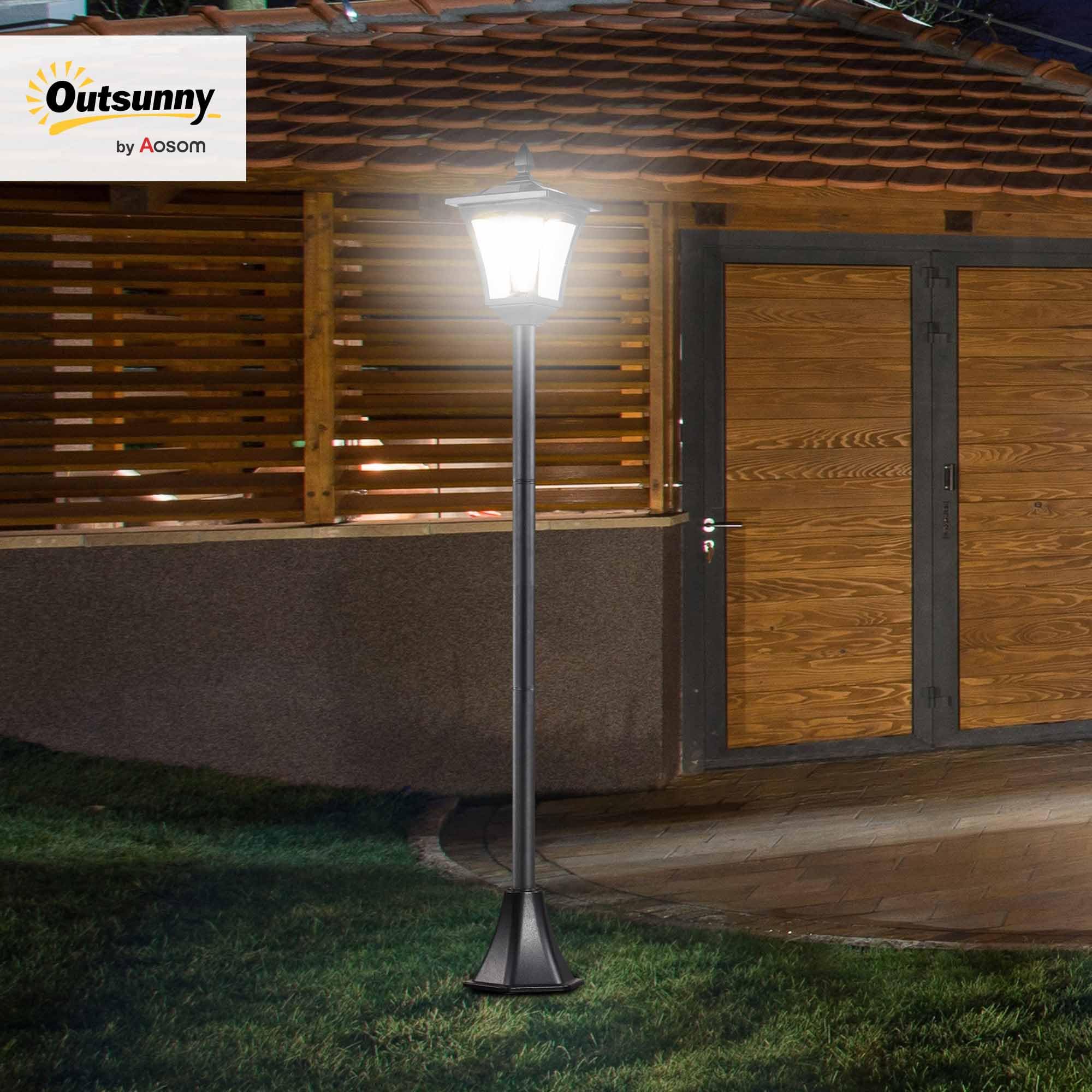 Outsunny LED Solar Gartenlaterne, Gartenlampe aus Edelstahl 160 cm hoch Stehleuchte IP44, Gartenlampe mit 40 Lumen Lichtsensor Solarlampe mit Erdspieß, Windlicht für Garten Balkon Schwarz