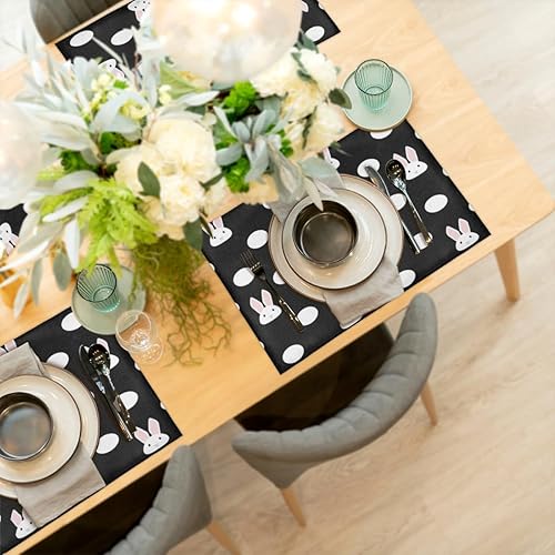 Miniatura 6 de Polka Dots Cute Bunny Placemats Set of 6 Fabric Placemats Square Placemat for Kitchen Table Heat Resistant, Easy to Clean Table Placemats 12x18 Inch
