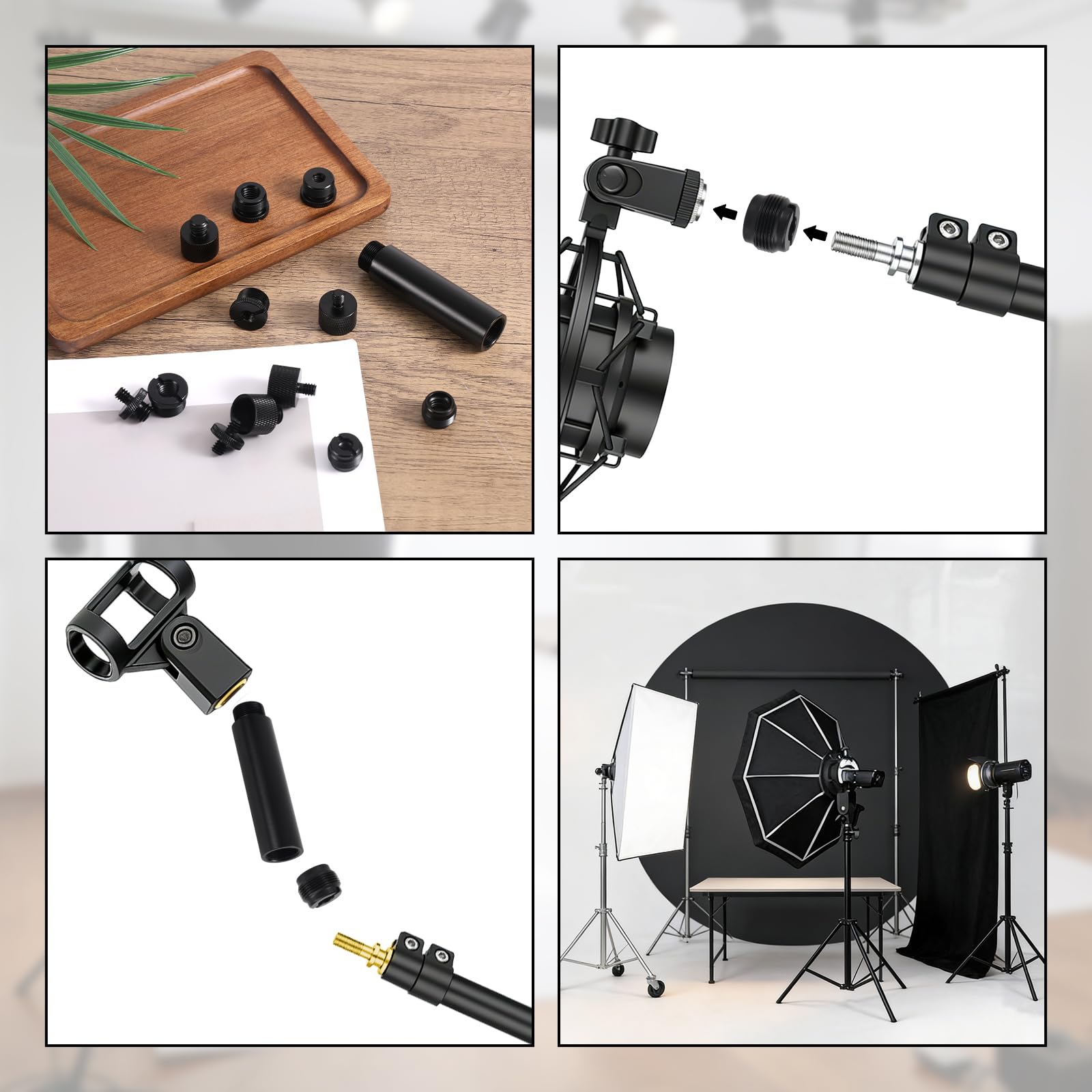 13pz Adattatore per Supporto Microfono Viti con Tubo di Prolunga, Lega Alluminio Convertitori di Filettatura da 3/8" a 5/8" e 1/4" per Braccio Microfono Treppiede Fotocamera Luce Riempimento