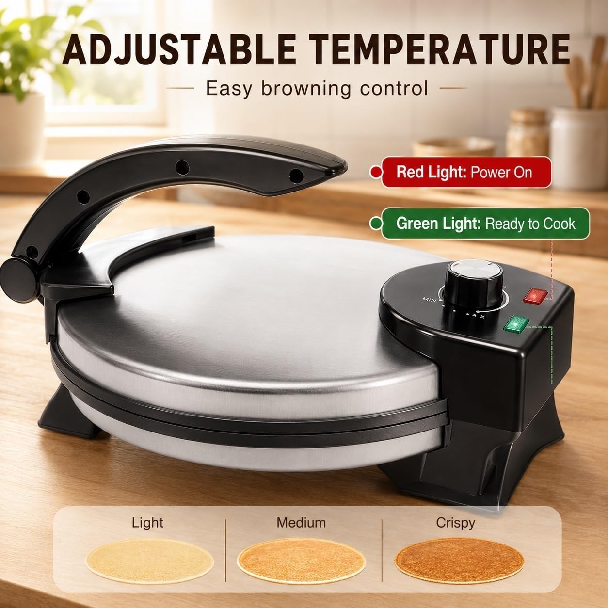 Roti Maker, Máquina Chapati Eléctrica Antiadherente, 1500W | Prensa for tortillas calefactora de doble cara con mango anti-escaldaduras. for pan naan y panes planos caseros