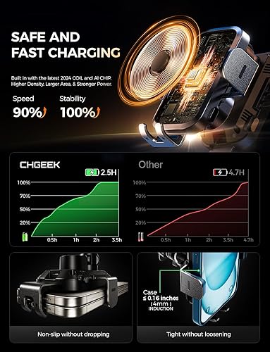 Miniatura 8 de CHGeek Soporte de teléfono inalámbrico para cargador de automóvil, carga rápida de 15 W, soporte de teléfono con abrazadera automática para tu