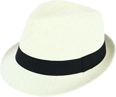 Straw Fedora Hat with Black Band 
