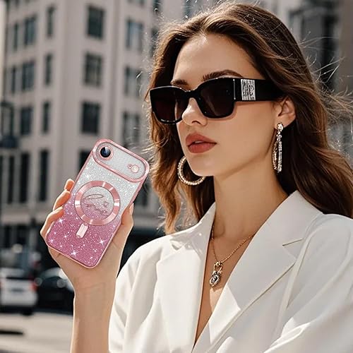 Vista 433 de Fiyart - Funda transparente magnética con purpurina para iPhone 12 para mujeres, con grabado "Love" metálico, protección para cámara y antigolpes