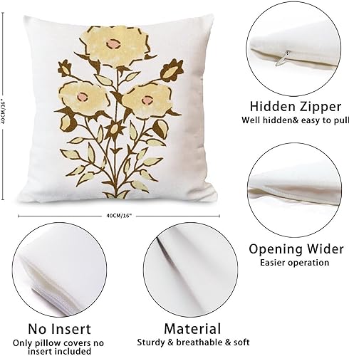 Miniatura 6 de Zyadsinoudor Set of 2 Pillow Cover Yellow Flower Cushion Cases Oriental Chinese 16x16in Decorative Pillow Home Cotton Linen Elegant Pillow Cover for