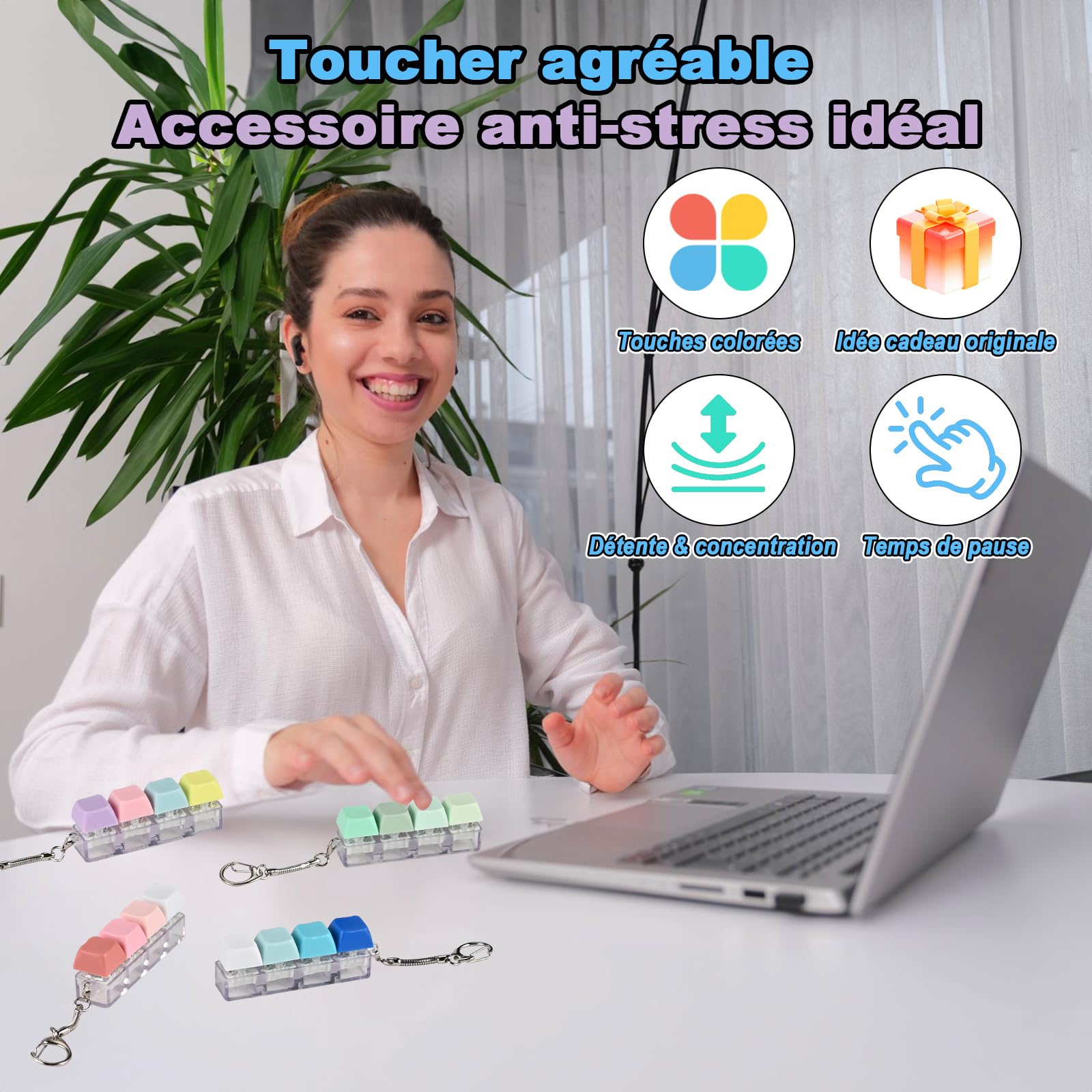 GOLDGE 4 Piezas Teclado Antiestres, Teclado Clicker Fidget Toy, Juguetes Antiestres Adultos, Teclas Antiestrés para Aliviar el EstréS Pass Tiempo, Regalos Originales para Mujer/Hombre (Desmontable) — view 6