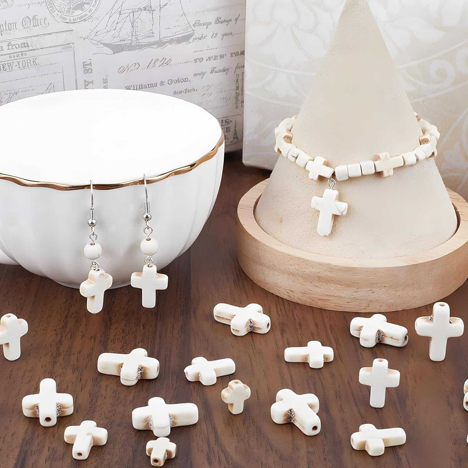 100pcs White Turquoise Cross Spacer Beads 12x16mm, Synthetic Turquoise Stone Easter Cross Gemstone Loose Beads for Jewelry Making Friend Bracelets Necklaces - Image 4