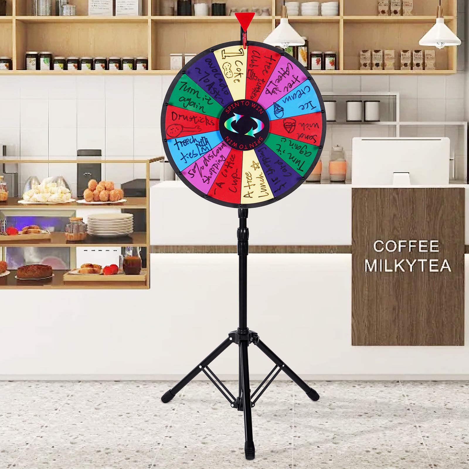 VEVOR Gra w ruletkę o średnicy koła 46 cm Fortune Ruletka z Ilość szczelin 14 Szczęście Dorosłych Ruletka Szczęście Ruletka z regulowanym statywem na imprezę itp.