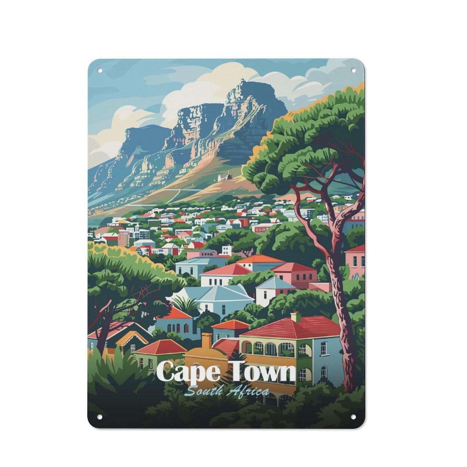 Junmoney Style-17 Cape Town, South Africa Illustration Classic Metal Wall Decor 40X30cm, Metal Wall Plaque For Hobby Room, Office, Lounge Or Living Room