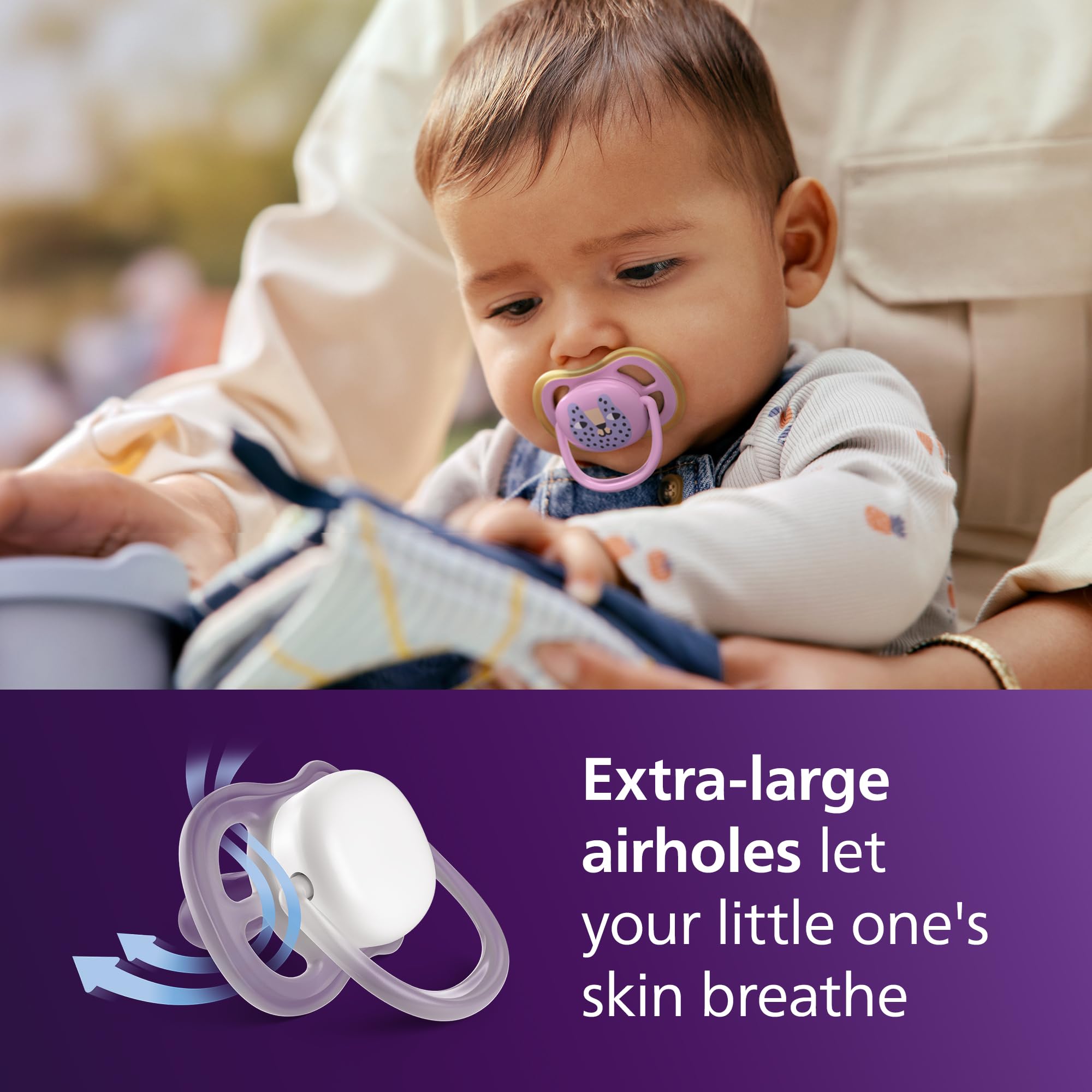 Philips Avent Ultra Air Day & Night Pacifiers - Orthodontic Design, for Babies 6-18 Months, Glow-in-the-Dark Version, Soft Silicone Symmetrical Nipple, BPA-free, 2 Sterilizing Cases, 4 Pack, SCF087/32 - 2