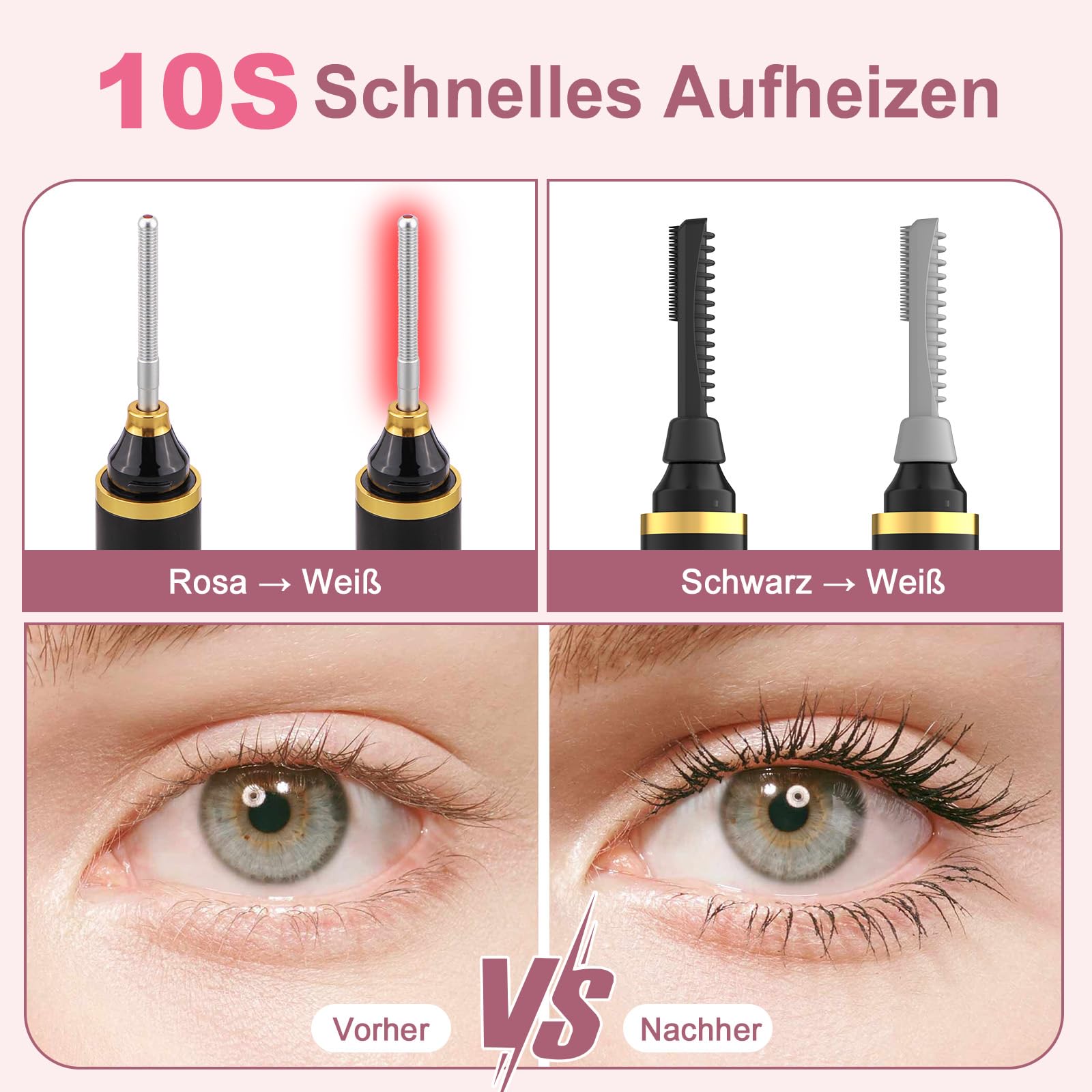 3 in 1 Beheizbar Wimpernzange Elektrisch, Wimpern Curler, VerbrüHungsschutz, 10S Schnelles Aufheizen, 3 Temperaturen, USB C Aufladbar Tragbar Heated Eyelash Curler für Alle Wimpern (Schwarz)