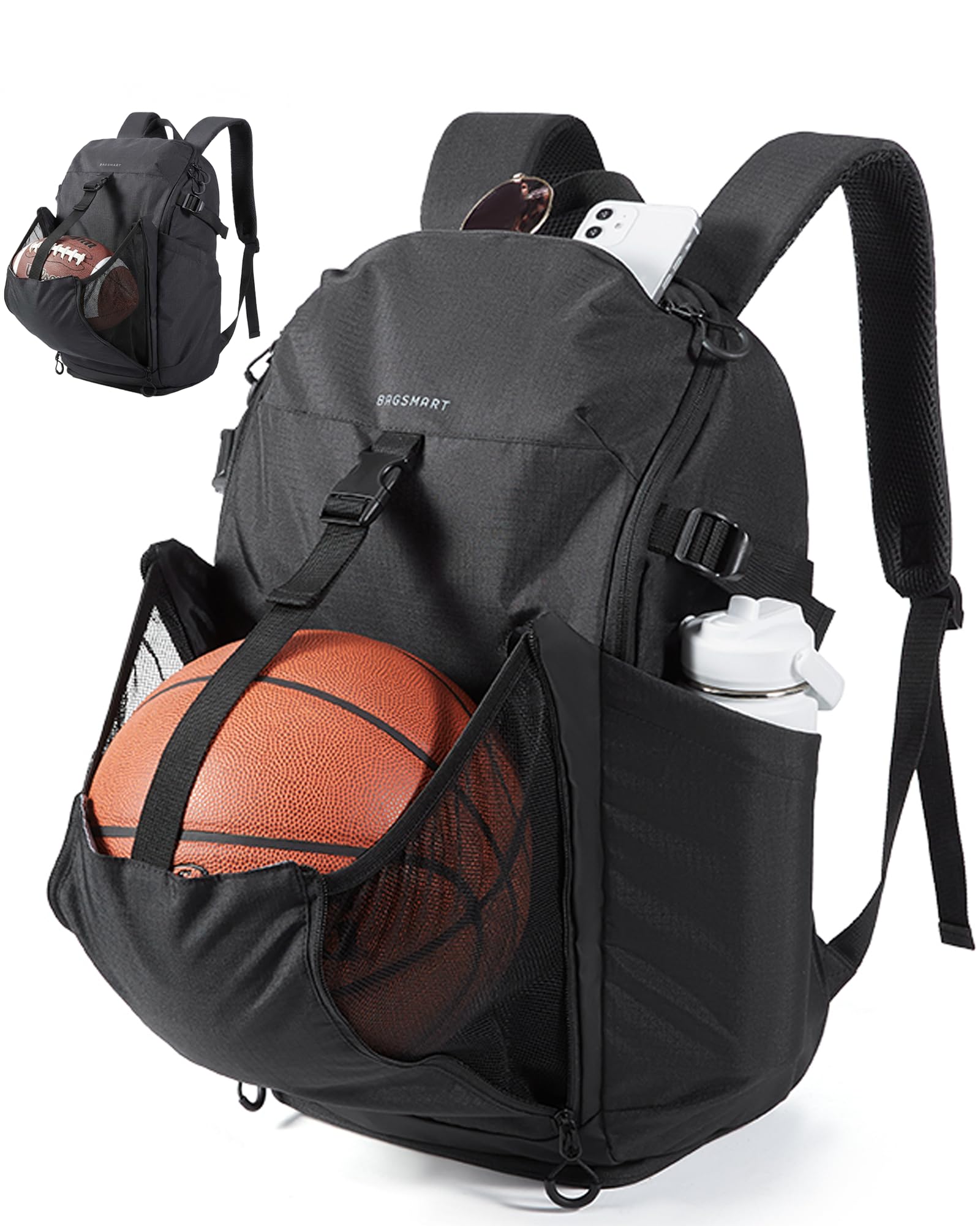 BAGSMART Basketball Gym Bag for Men with Shoes Compartment Basketball Backpack with Ball Holder Functional Gym Bag for