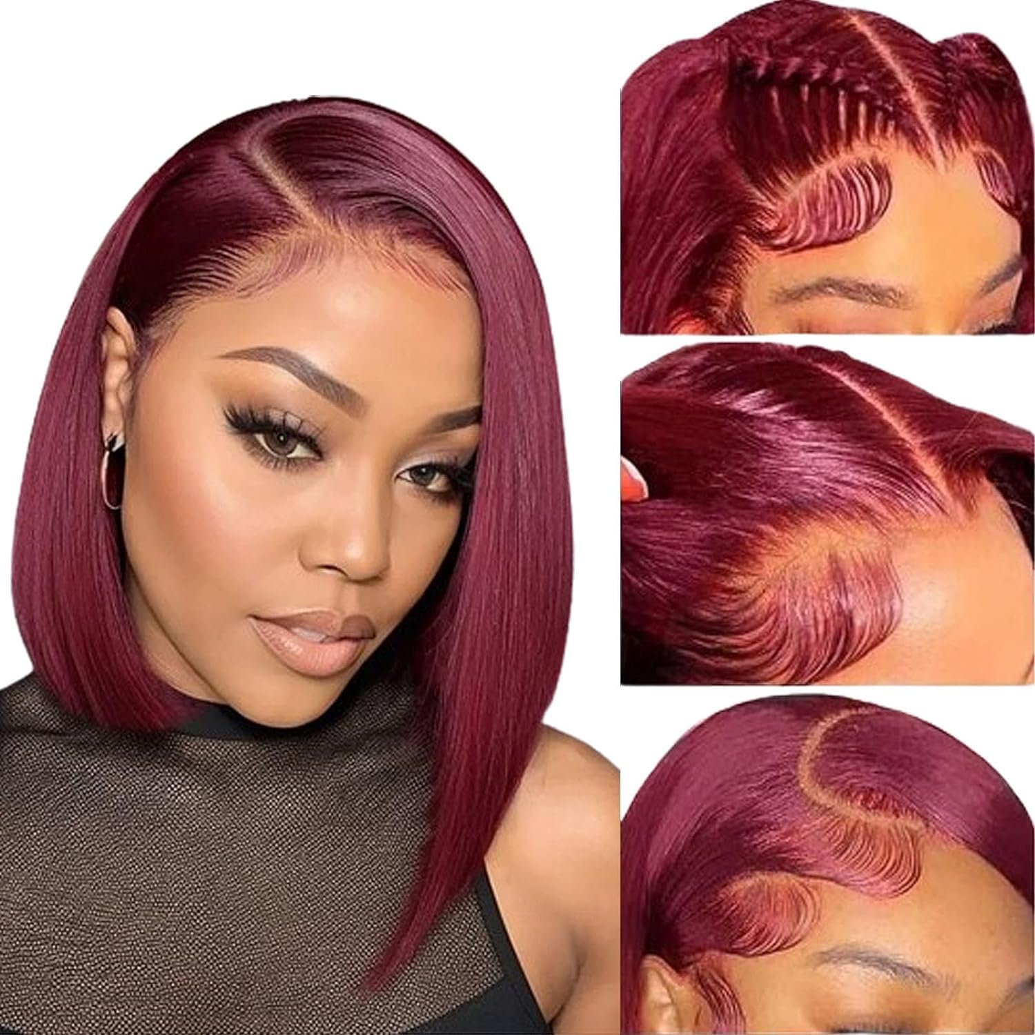 OLFORY 99j Burgundy Bob Wig Human HaIr Wigs 13x4 Lace Front Wigs for Black Women Straight Burgundy Human Hair Pre Plucked 180% Density Transpaent Lace