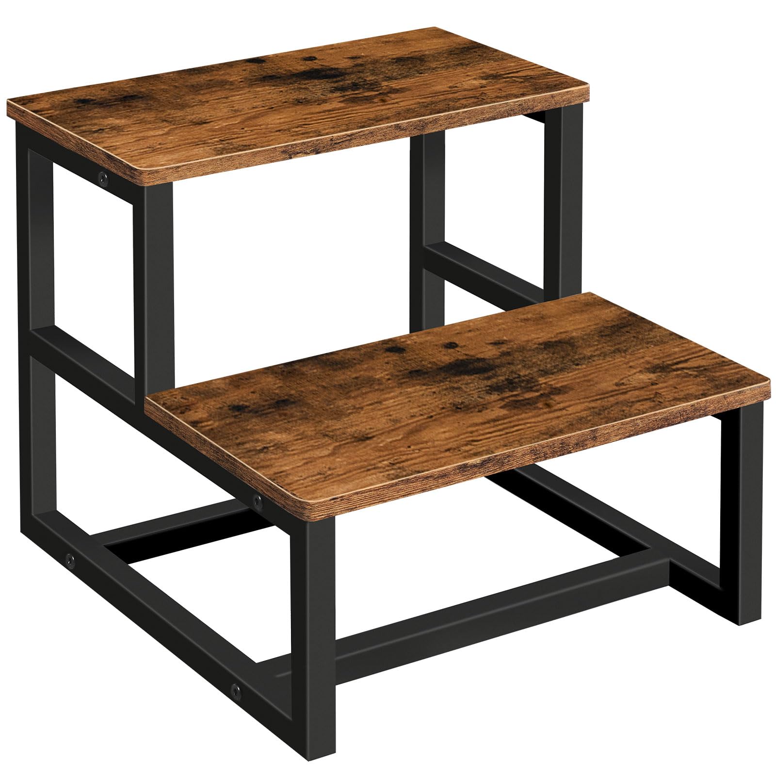 Hoobro Rustic Brown, Black Wooden Two Step Stool, Step Stool For Kids, Toddler Two Step Stool With Non-Slip Pads, For Sink, Bathroom, Kitchen, Bedroom, Sturdy And Stable, Rustic Brown And Black Ebf12jd01