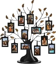 Americanflat Family Tree Picture Frame - Includes 12 Hanging 2x3 Picture Frames - Adjustable Ribbon Tassels - Ideal as Mother’s Day Gifts, Birthday Gifts, or Christmas Decor - Black and Bronze