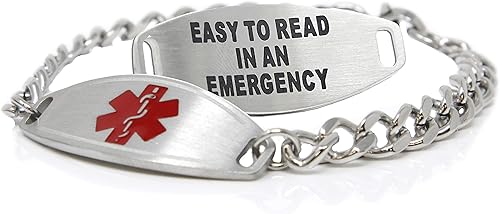 Acero inoxidable de la pulsera de la alerta médica con el grabado de encargo libre y la tarjeta de identificación, cadena de la acera