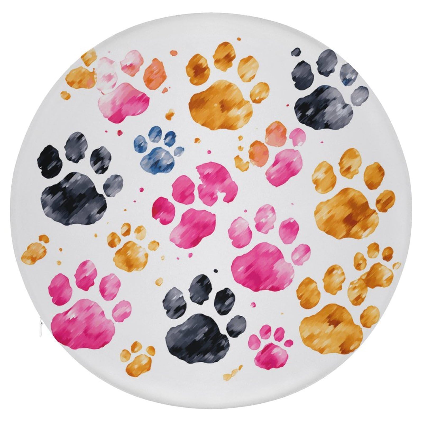 LZQPOEAS Colorful Dog Paws Round Chair Cushion 15 Inch, Detachable Memory Foam Seat Cushion,Circle Stool Cushion, Soft Round Chair Pad with Removable Cover