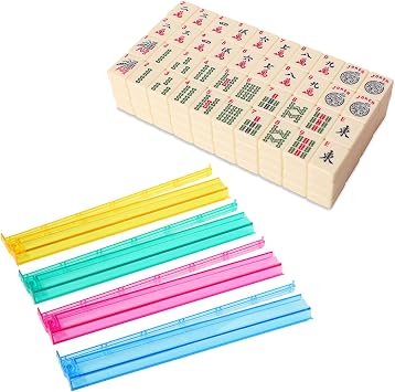 Set of American Mahjong Tiles & Mahjong All-in-One Tile Rack & Pusher, 166 American Mah Jongg Tiles with Ivory Color