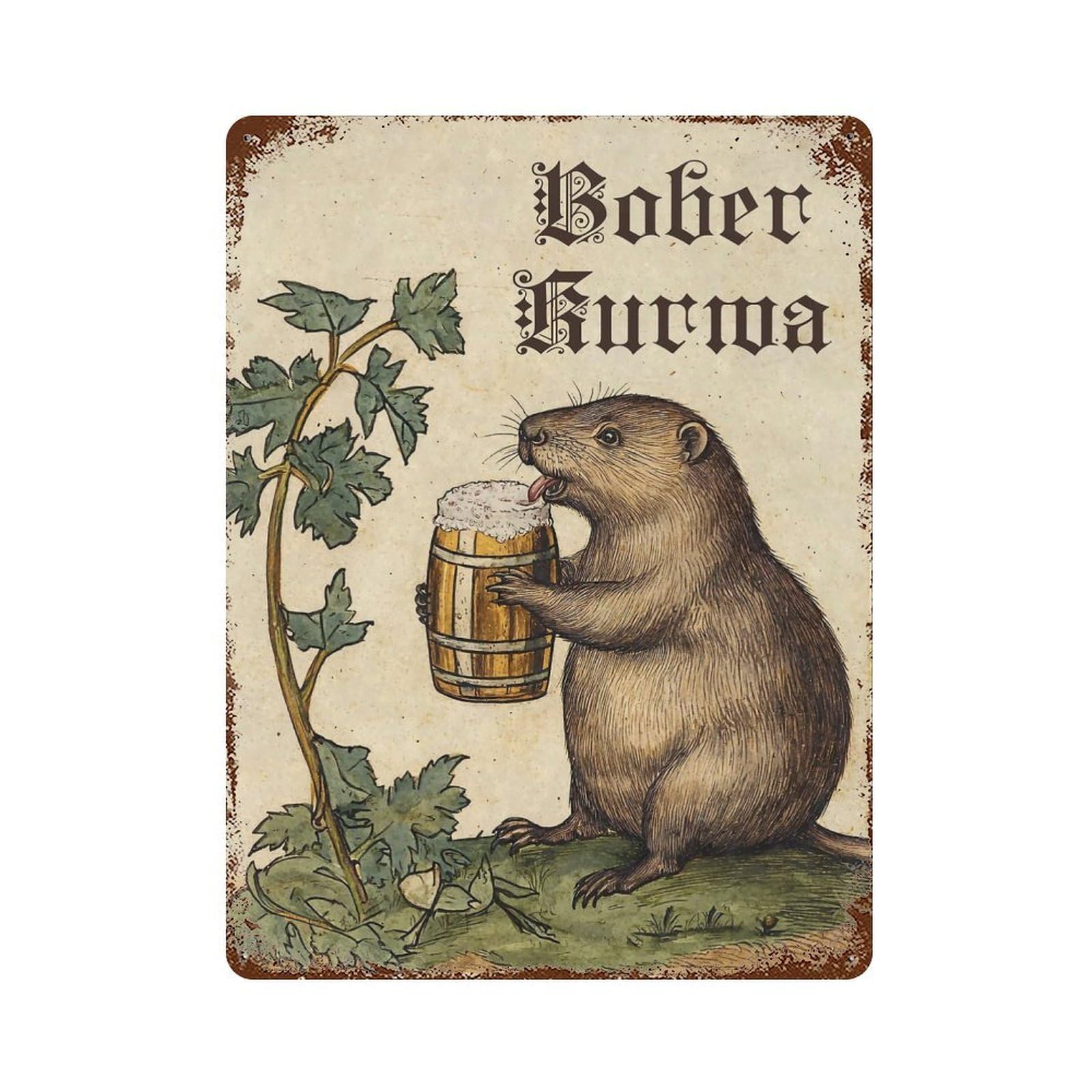 Medieval Bober Kurwa Beer Rusty Metal Tin Sign 15.7"x11.8", Classic Wall Plaque for Pub, Kitchen And Man Cave Decor