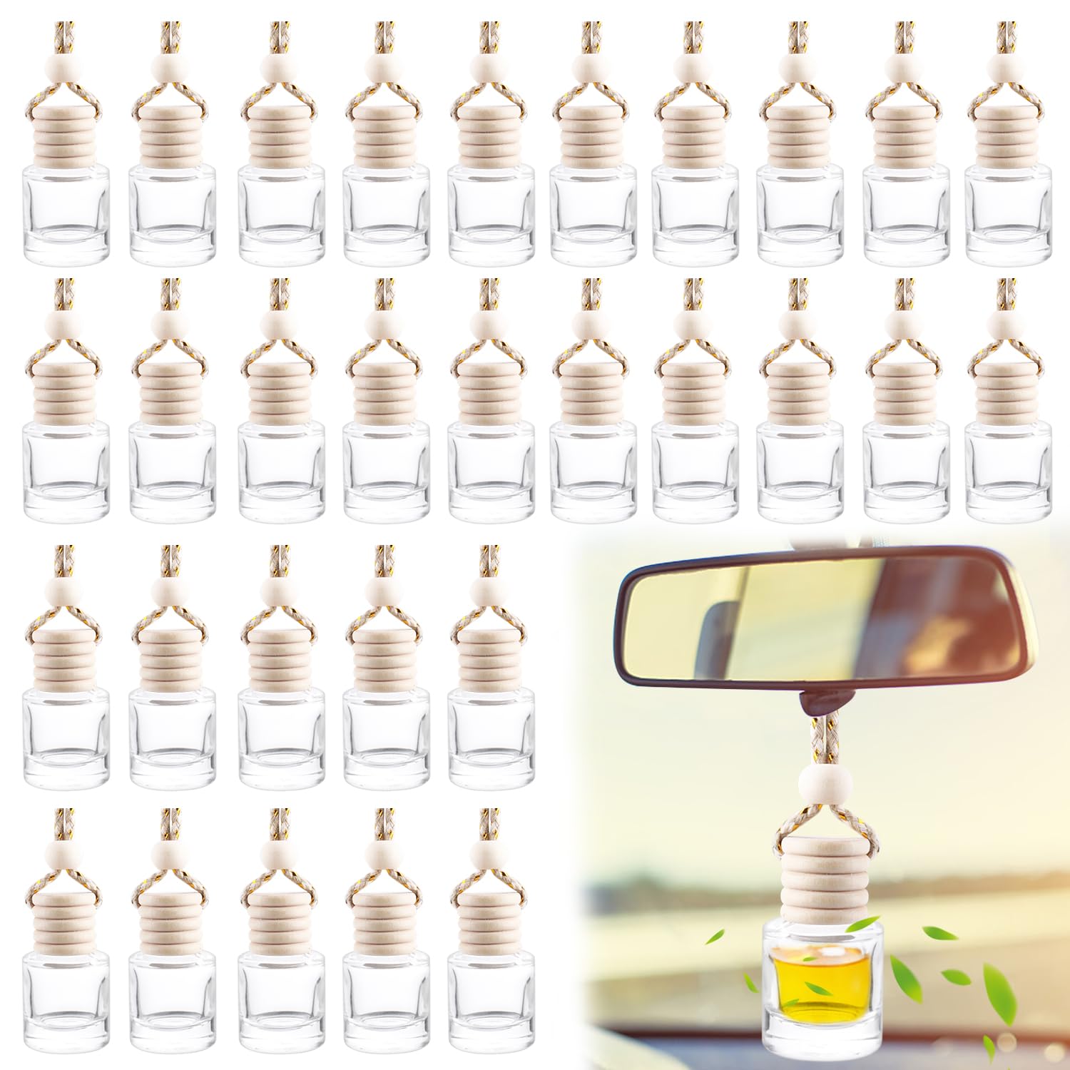 Wresty100 Pcs 8ml Car Essential Oil Hanging Bottle Empty Car Air Freshener Diffuser Bottle Perfume Glass Bottle Pendant Aromatherapy Fragrance Bottle Auto Car Interior Ornaments Decor