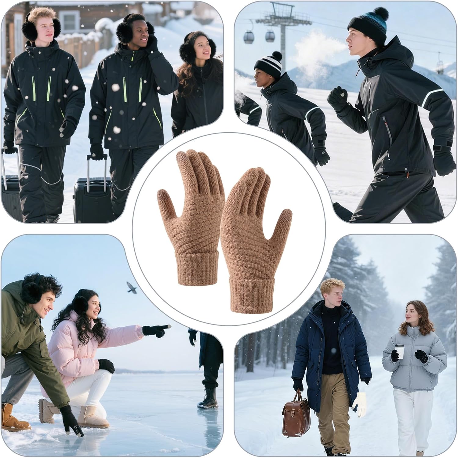 6 Pcs Women's Winter Ear Muffs Gloves Sets Knit Touch Screen Gloves Foldable Earmuffs - Image 7
