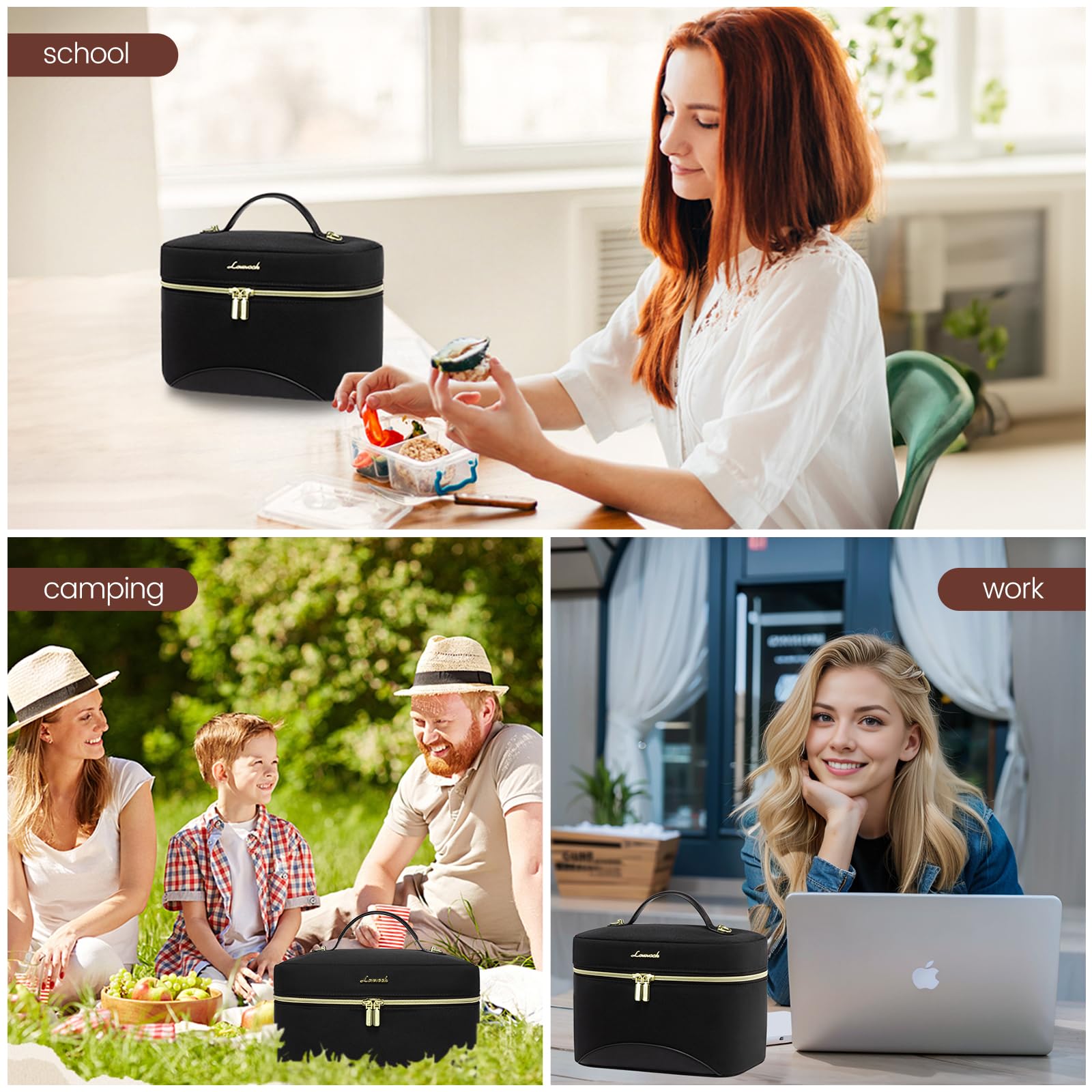 Lonchera térmica para mujeres, lonchera grande para adultos, bolsa enfriadora a prueba de fugas para oficina, picnic, senderismo, playa, bolsa de almuerzo con correa ajustable para el hombro 7