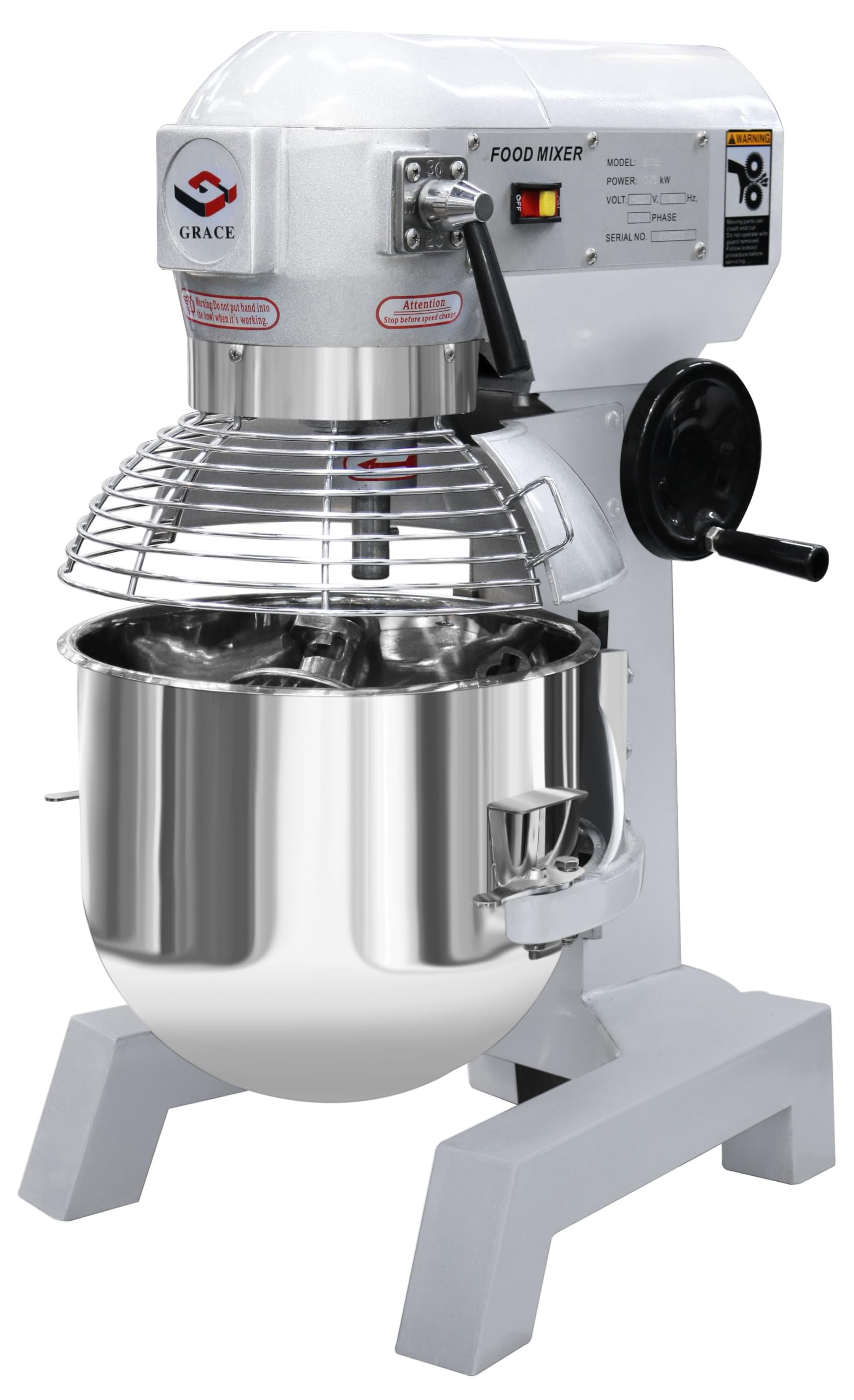 Grace Commercial Dough Mixer Food Cake Bread Hook Beater Whip Commercial Planetary Mixer Stand 3 Speed 3 in 1 Electric Food Mixer with Spiral Dough Hook (20 Liters)
